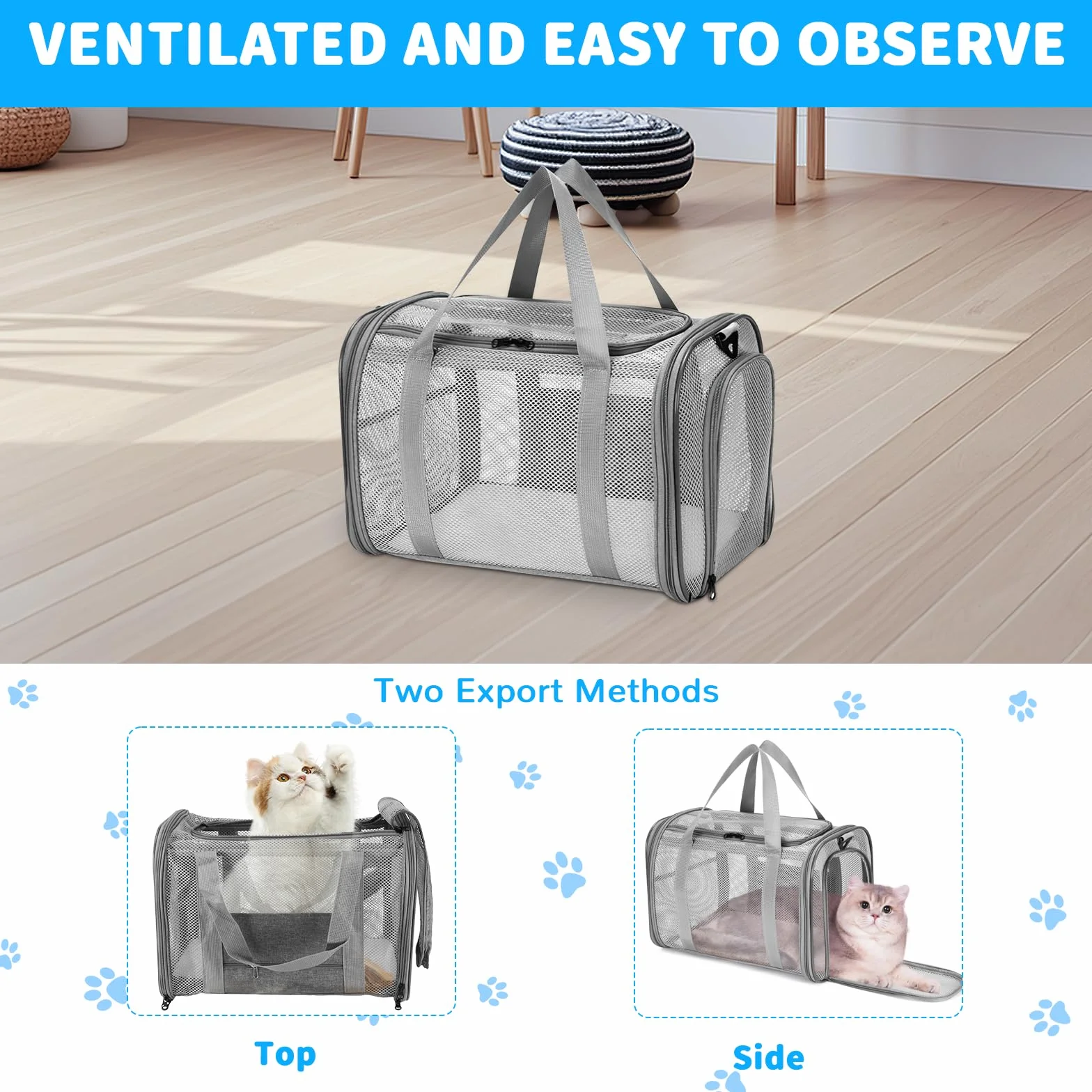 Sac de Transport Chat Chien Respirant Pliable avec Bandoulière Réglable pour Voyage Train Voiture