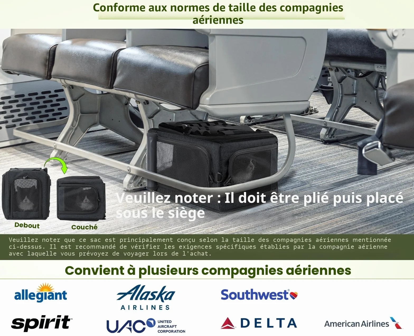 Pecute Sac de Transport Chat Extensible Pliable Voyage Avion Train Noir