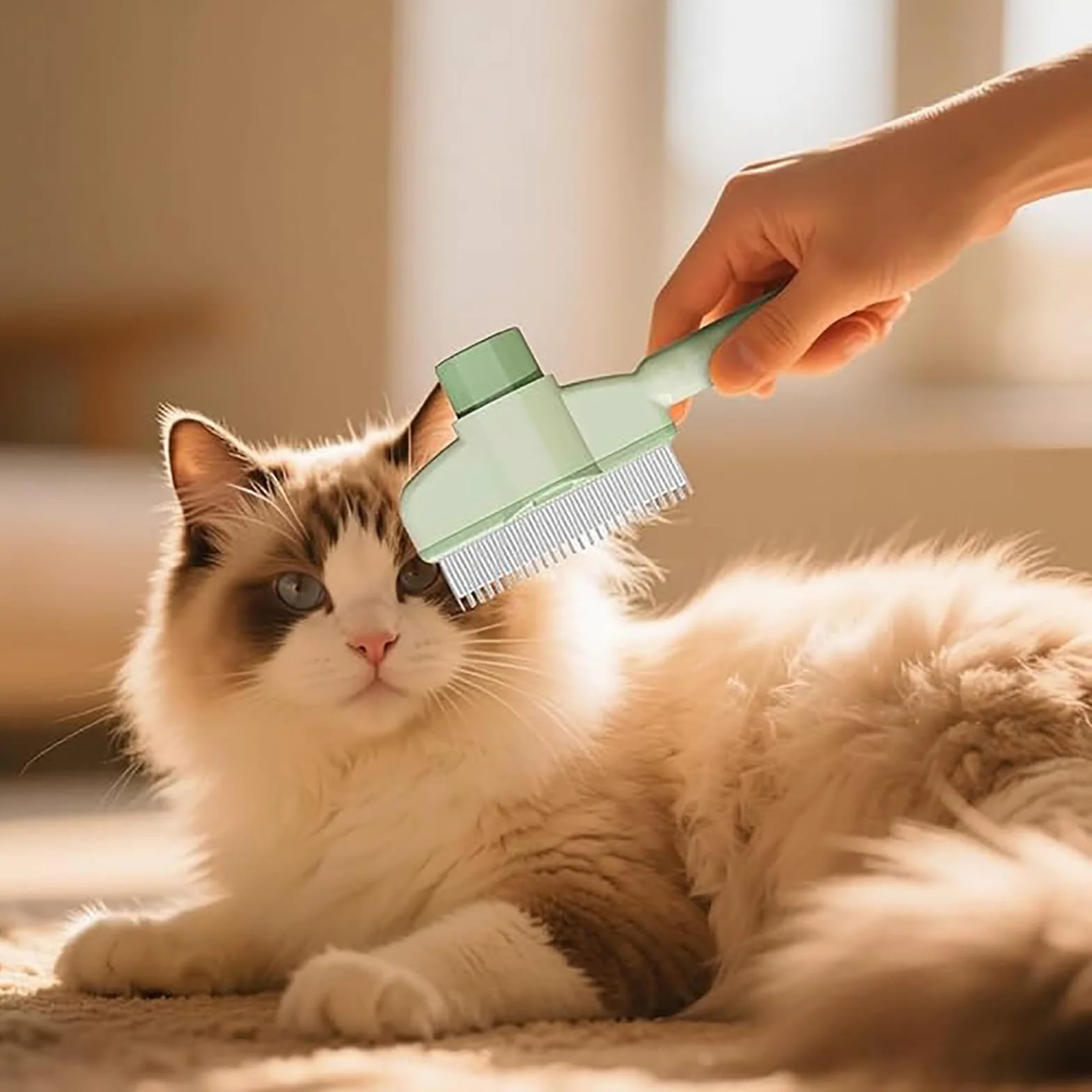 Brosse et Peigne Nettoyants pour Chat Attrape-Poils avec Bouton de Déclenchement, 2 PCS