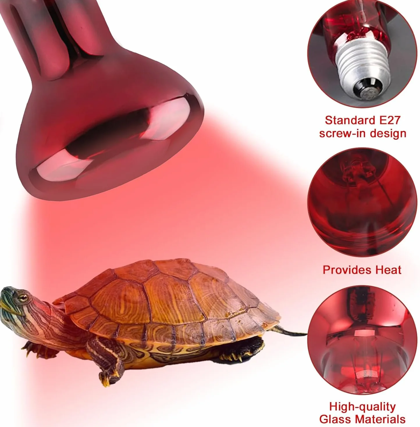 Lampe Chauffante Infrarouge E27 50W Rouge pour Reptiles, 2 Pièces
