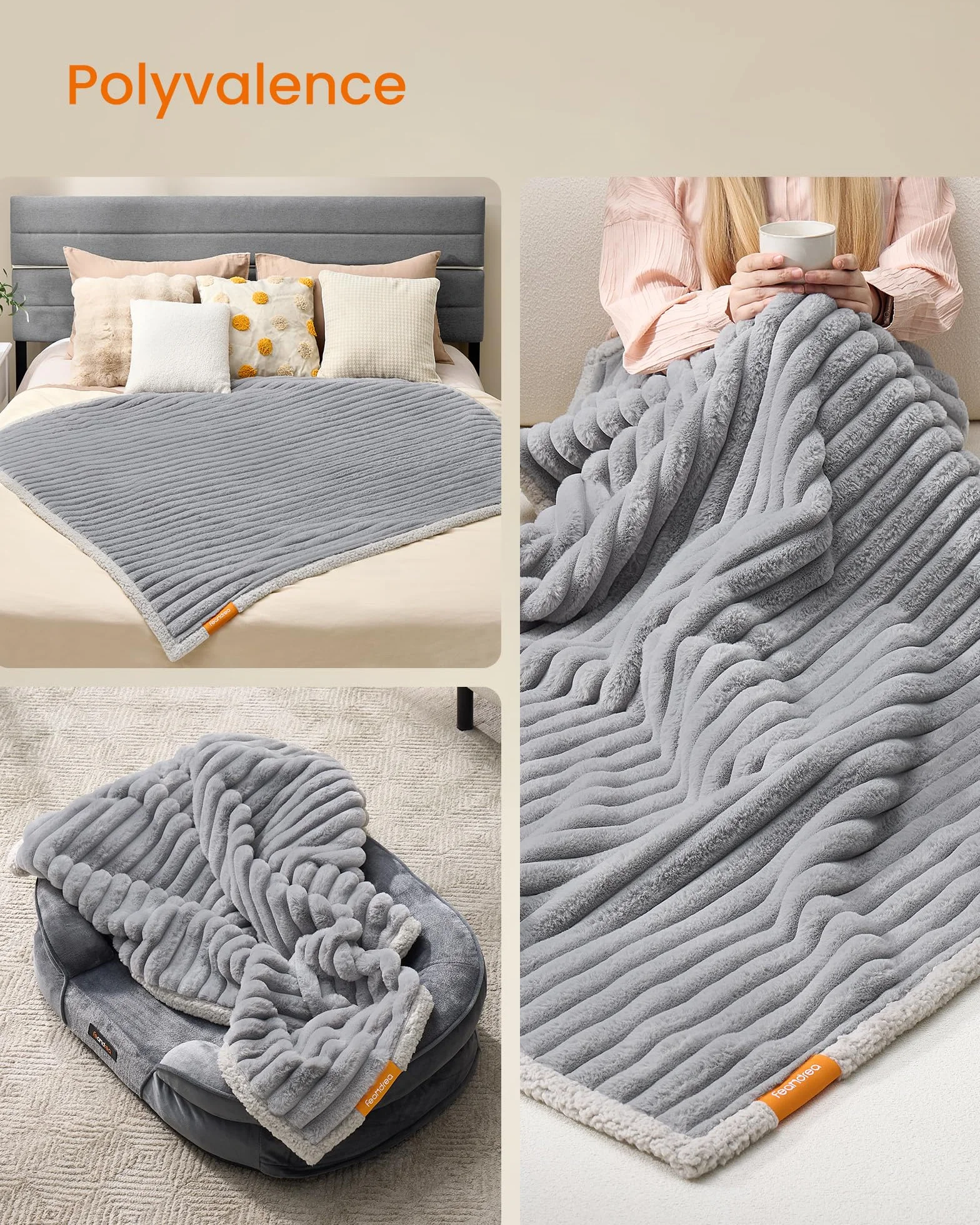Feandrea Tapis Chien Imperméable XXL 203x152 cm Réversible Housse Canapé Lavable Gris Tourterelle Gris Clair