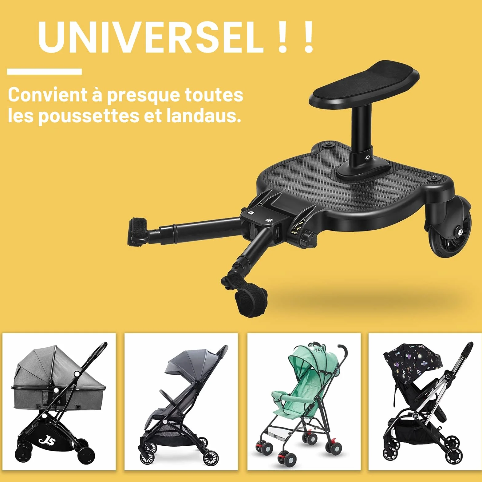 Vihir Planche À Roulettes Pour Bébé À Suspension Intégrale, Adaptée À Poussettes, Charge Max 25 kg