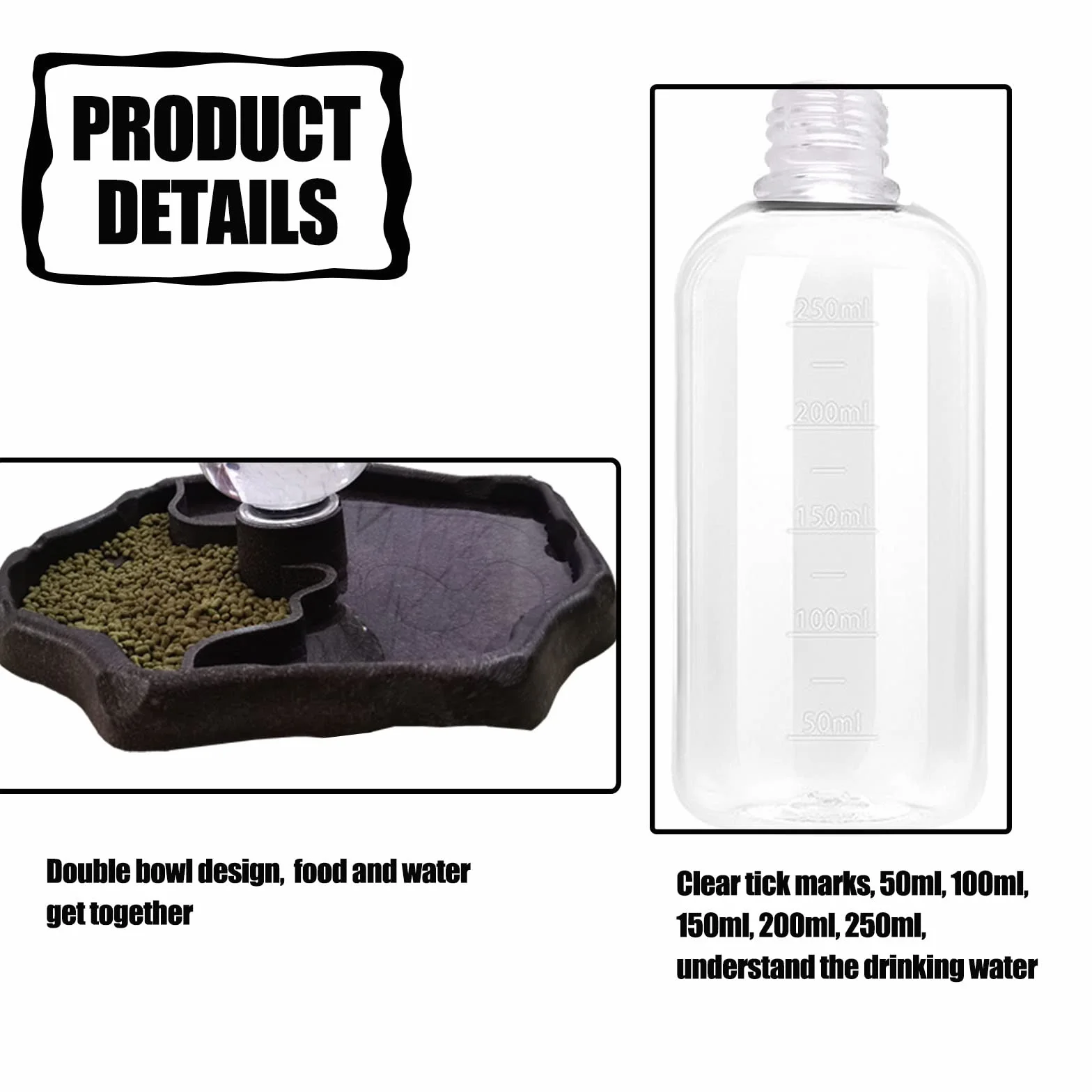 Bol d'eau pour Reptiles 2 en 1 270ML Distributeur Tortue Terrestre Marron