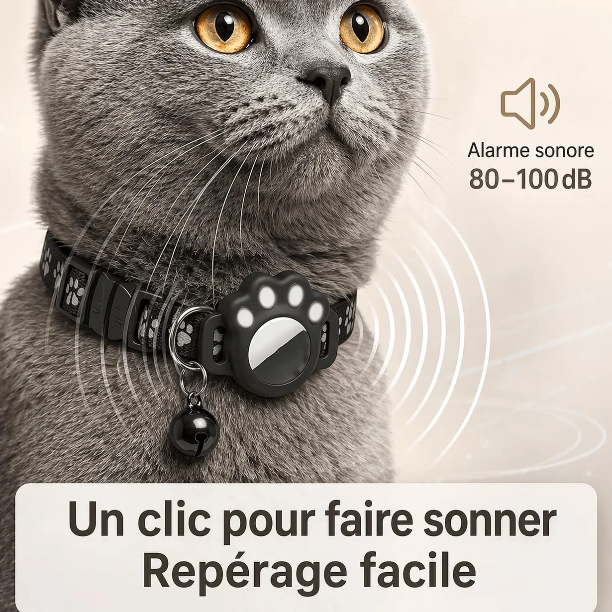 Collier GPS Chat sans Abonnement ni Carte SIM, Traceur GPS Étanche IP67, Localisation Temps Réel, Anti-Perte (Noir)