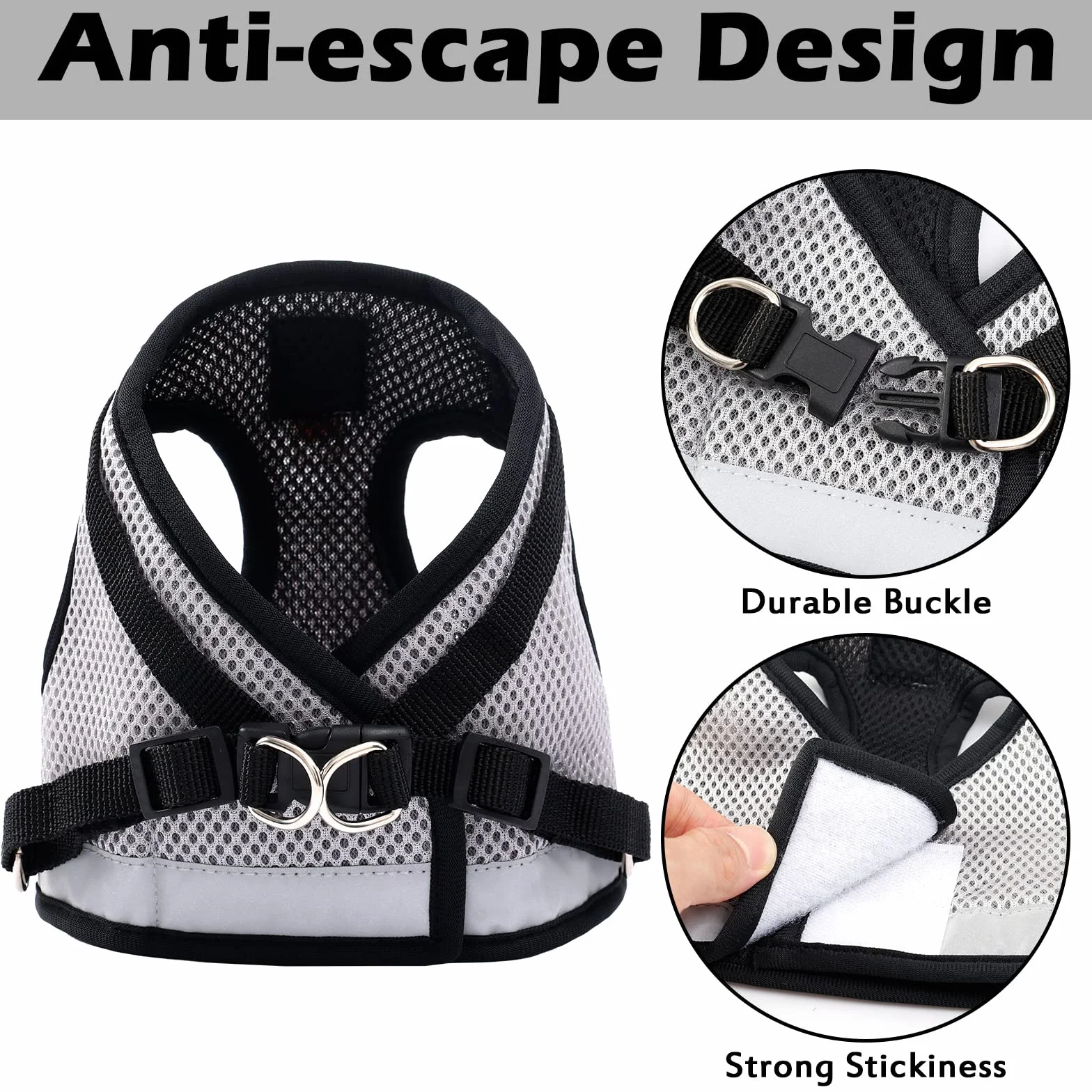 Harnais Chat Anti-évasion Réfléchissant Réglable Gilet Respirant pour Chat et Petit Chien