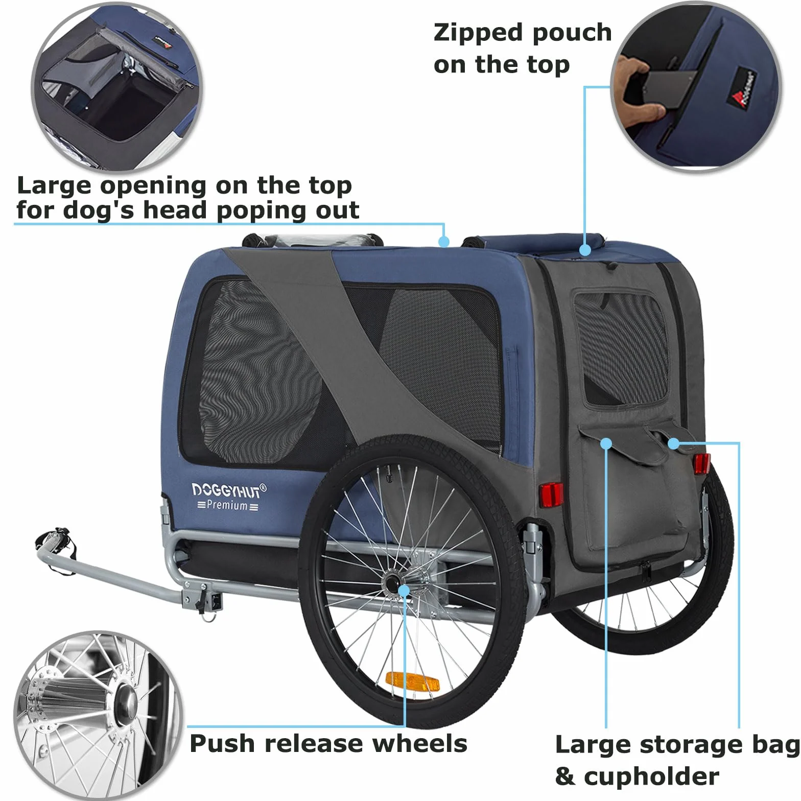 Remorque pour Chien 45 kg Doggyhut Premium XL Centre de Gravité Bas