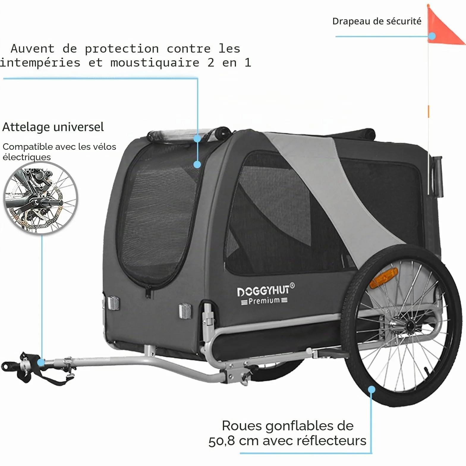 Remorque pour Chien Grand TIGGO XXL avec Kit Jogger Gris