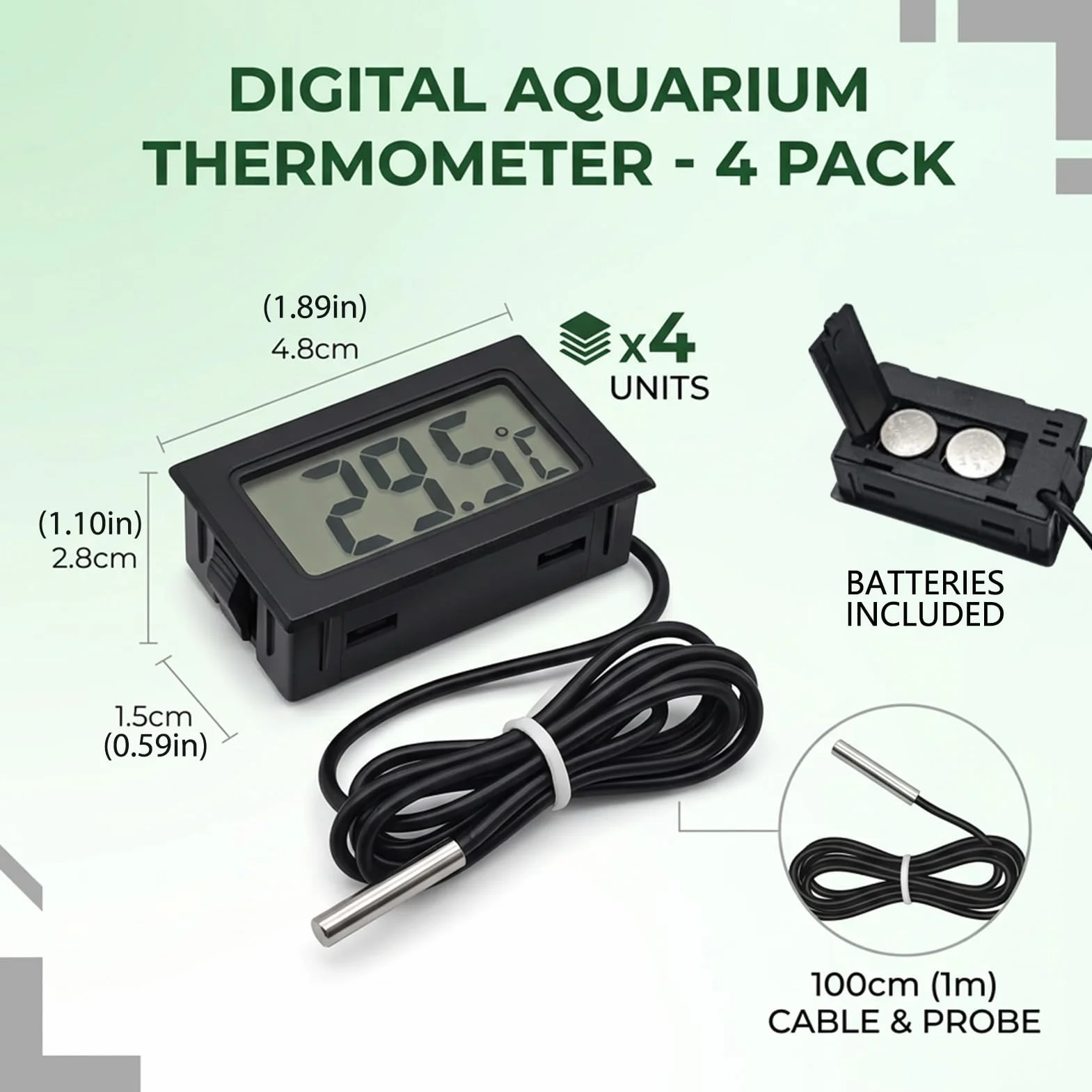 Thermomètre Numérique LCD avec Sonde Externe, Mini Digital Thermomètre pour Hygrometre Terrarium Réfrigérateur Congélateur Aquarium Reptile Vitrine Réfrigérée, 4PCS Affichage Rapide Haute Précision