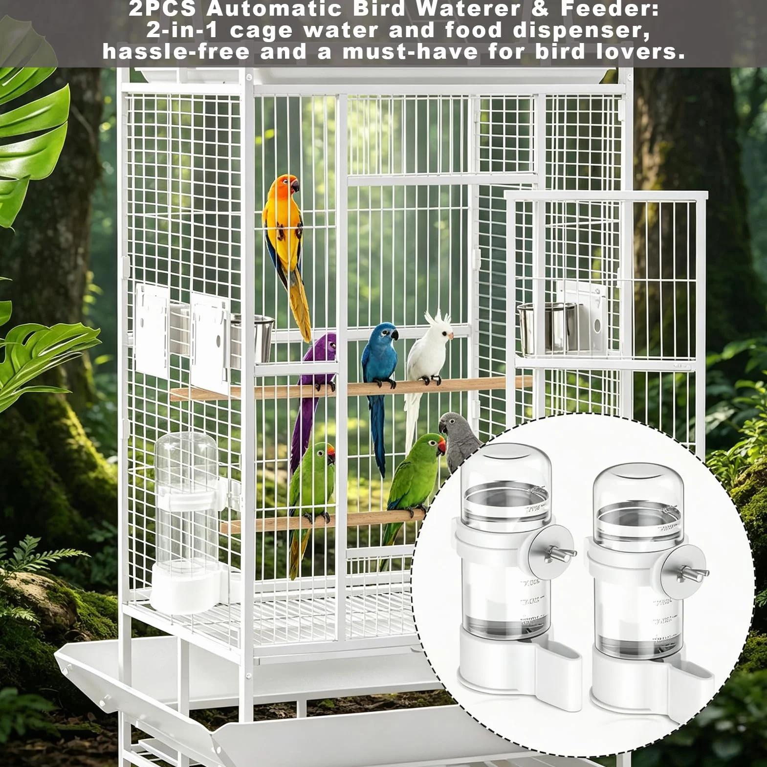 Distributeur Automatique d'Eau pour Oiseaux 2 Pièces Abreuvoir pour Cage Canaris Perroquets