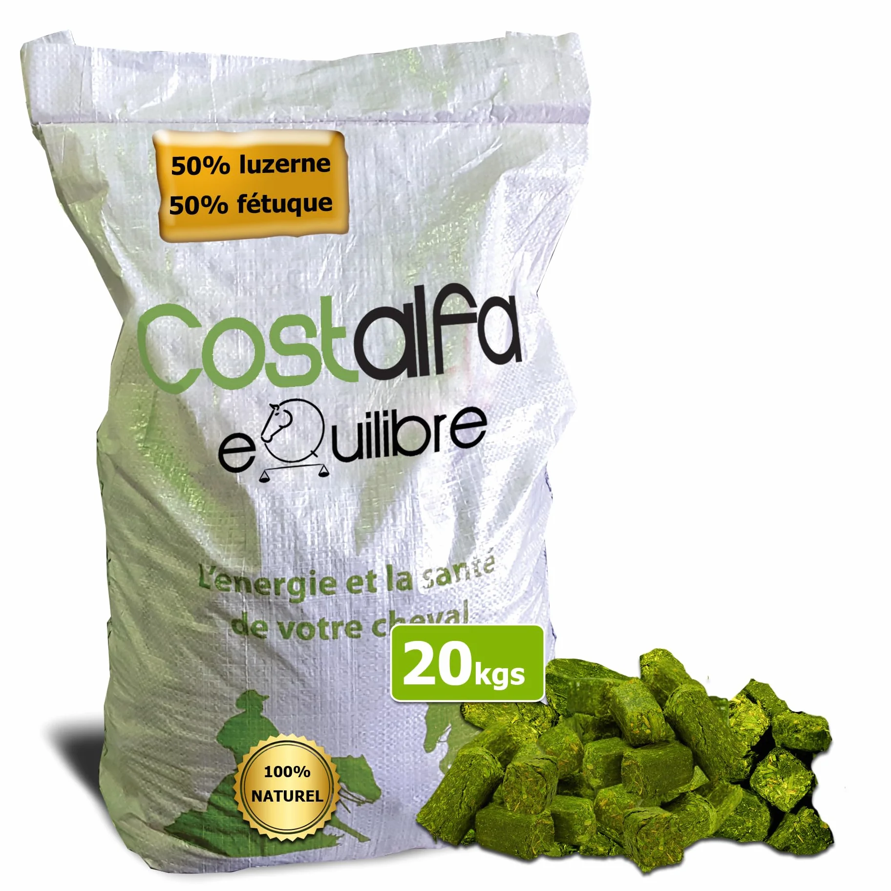 Equilibre 20kg Alimentation chevaux Mélange 50% luzerne 50% foin de fétuque