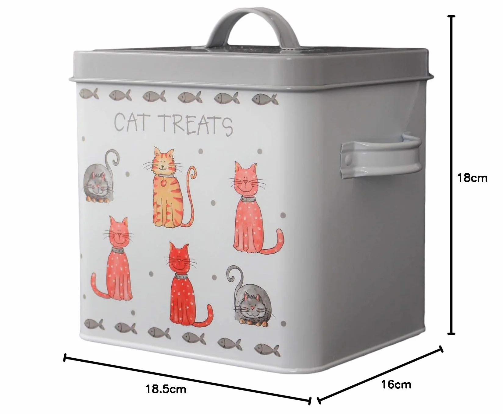Lesser & Pavey Boîte de friandises pour chat The Leonardo Collection - Rectangulaire - Classique - 18x16x18 cm - 4,35 L - Étain métallique - Clip-on