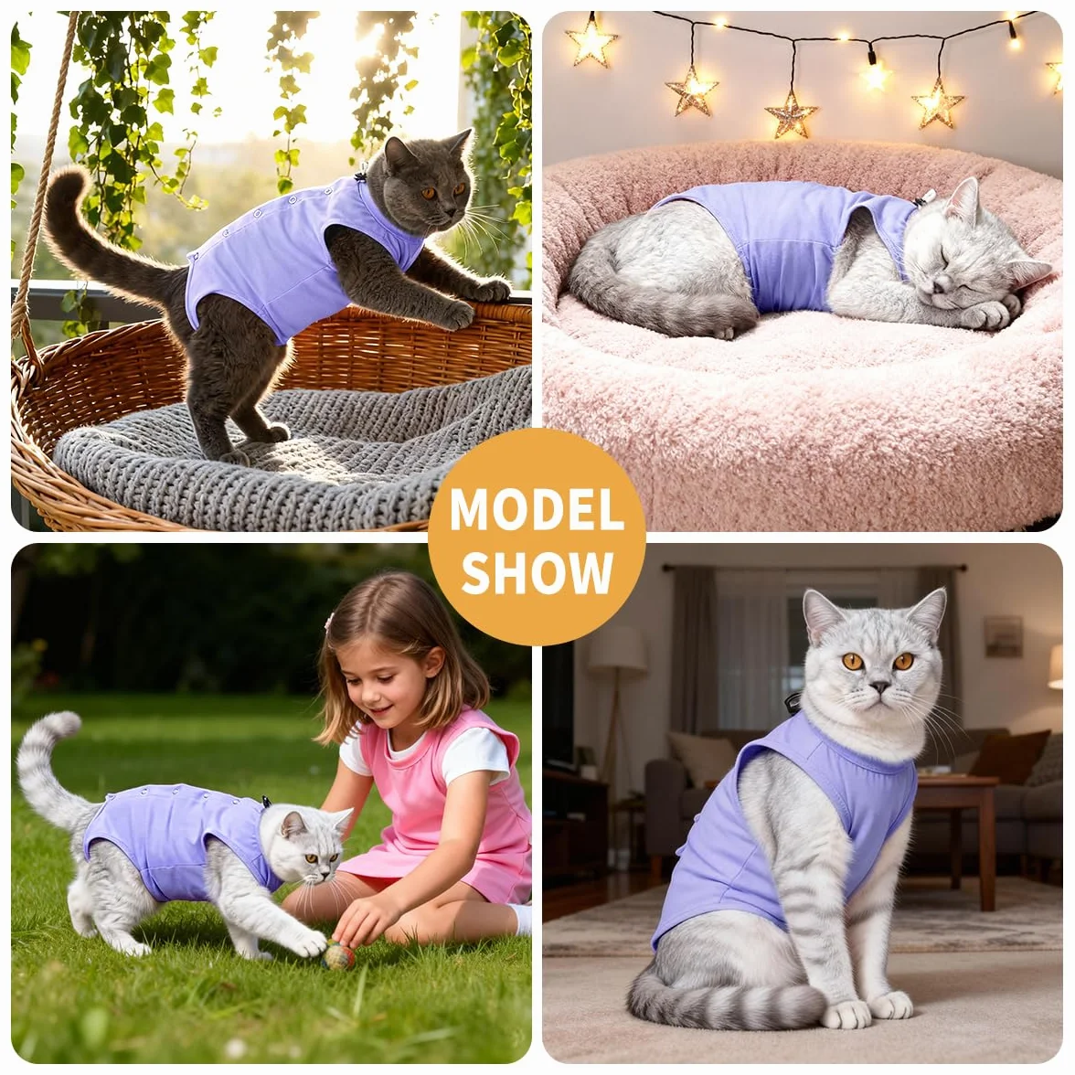 Combinaison de récupération chirurgicale pour Chat, Body médical Violet L