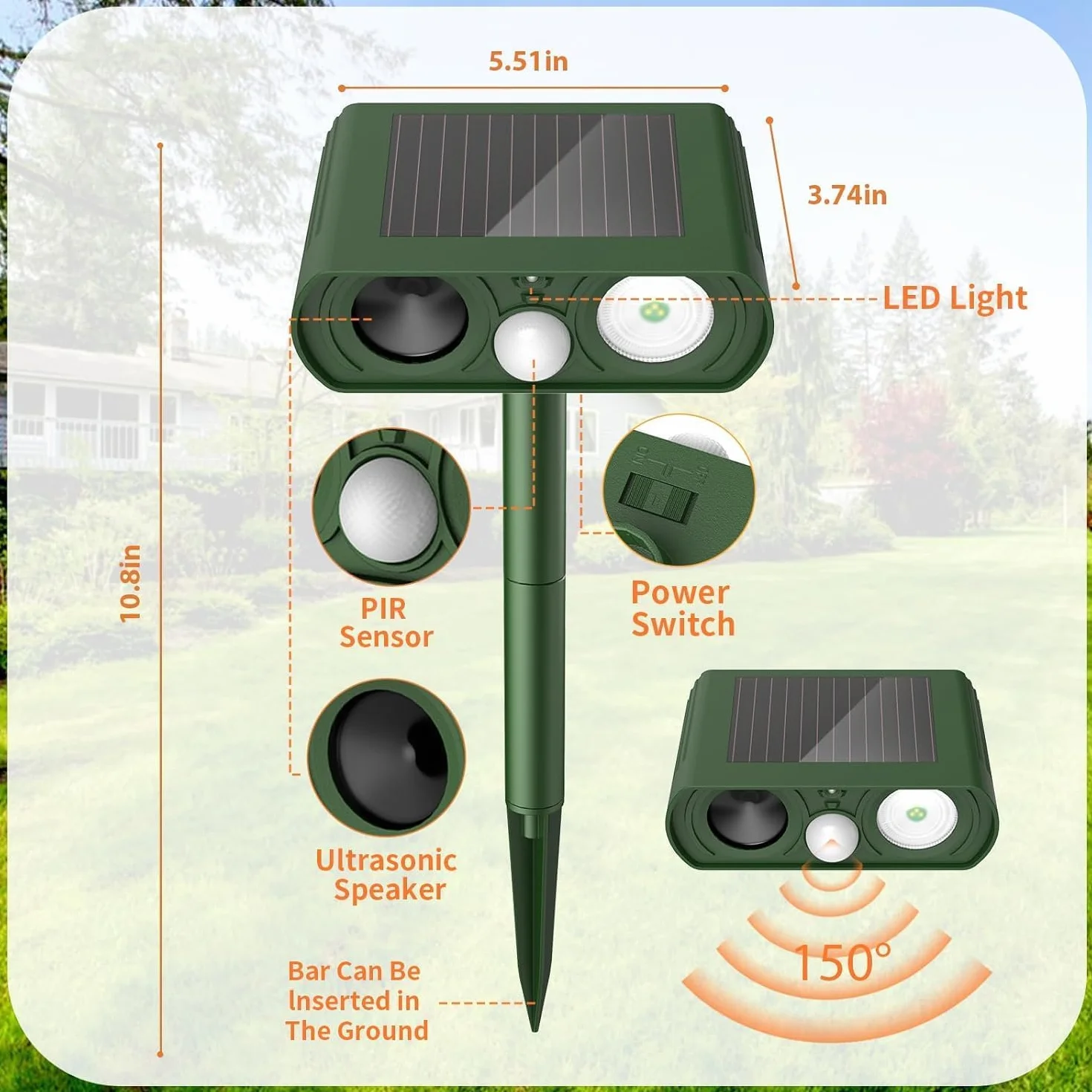 Répulsif Chat Ultrason Solaire IP65 Anti Chat Chien Raton Laveur Oiseaux