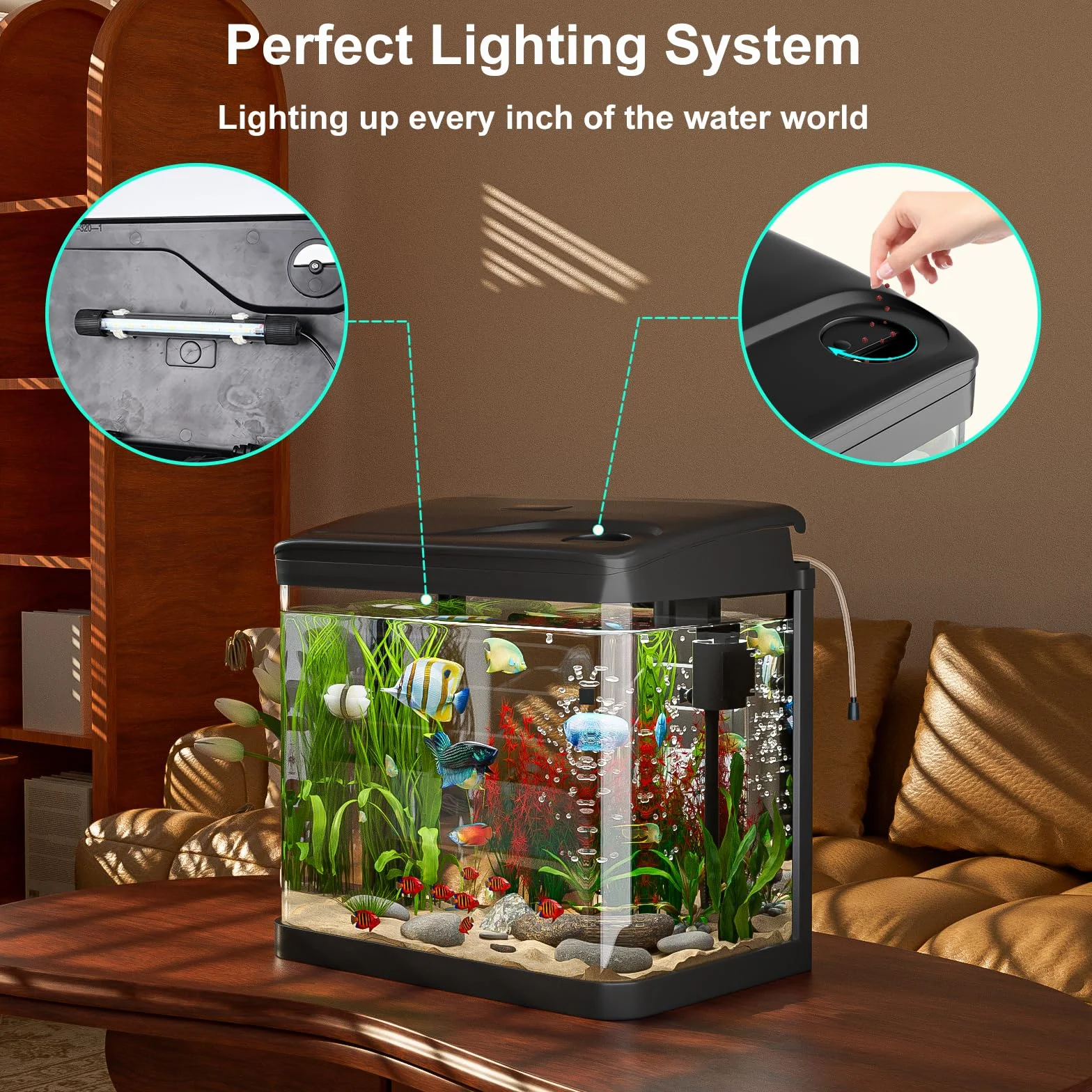 Aquarium Complet en Verre avec Éclairage LED Pompe Filtre Décoration Table Bureau 15L