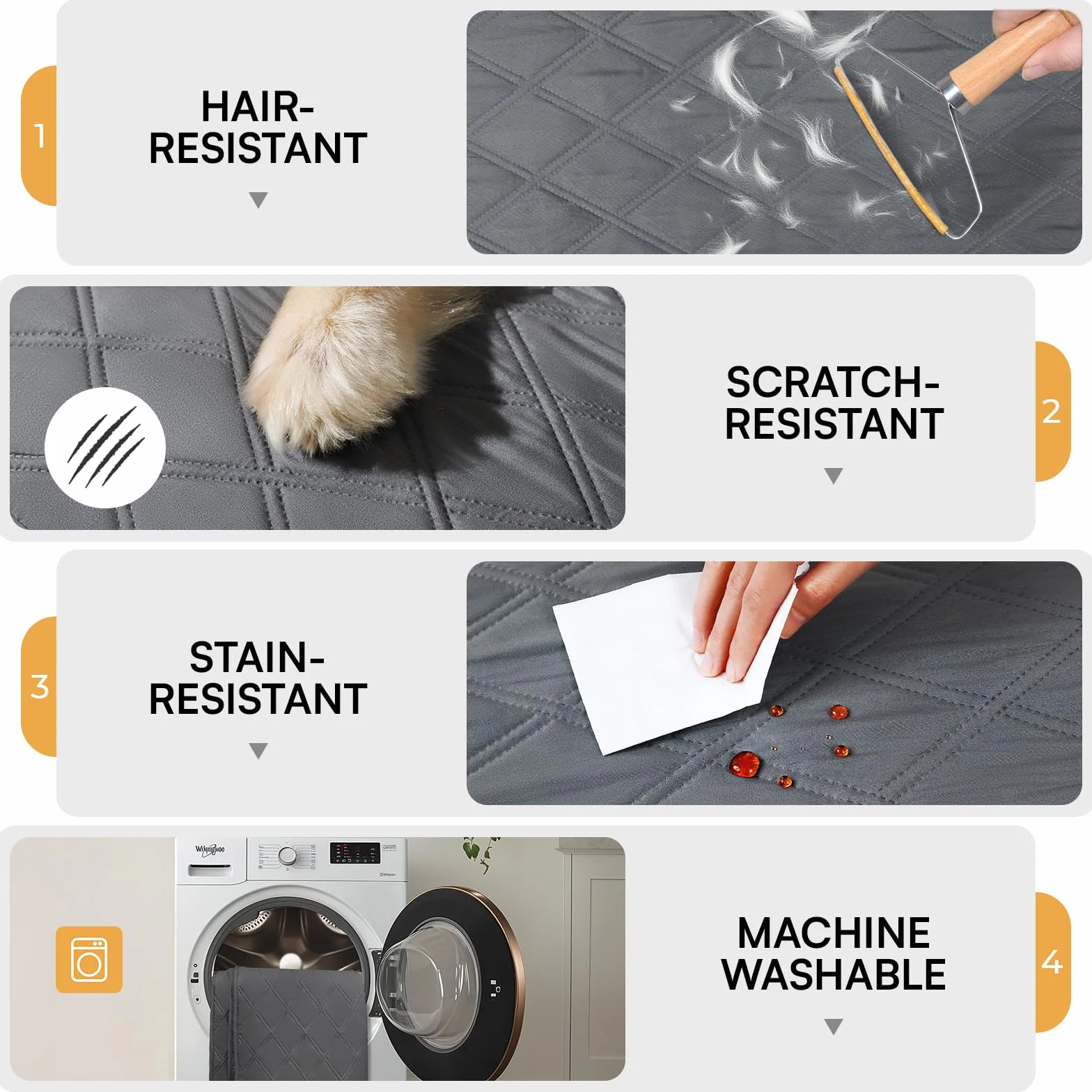 Couverture Imperméable pour Chien avec Points Antidérapants, Tapis de Chien Robuste, Lavable en Machine, Gris 76x178cm