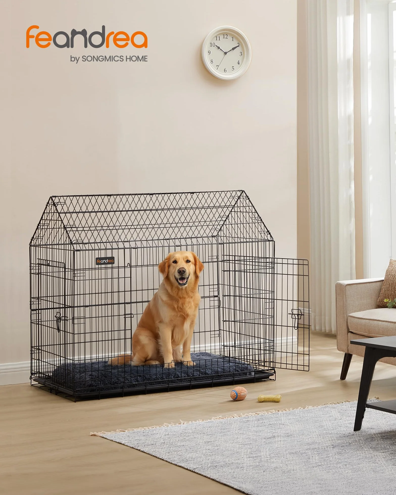 Feandrea Cage pour Chien Pliable, 120 x 72.5 x 109 cm, Métal, XXL, Double Porte, Noir d'encre