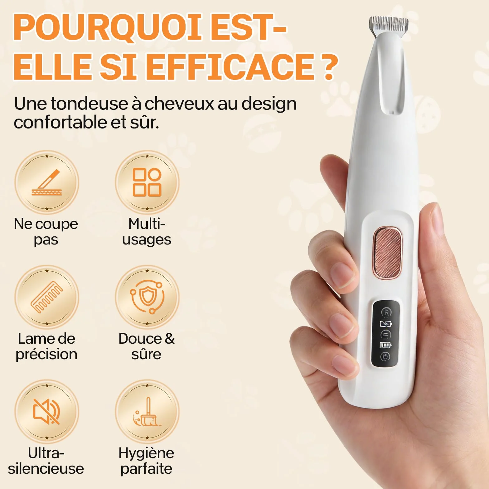 Tondeuse Électrique Ultra-Silencieuse pour Chat, USB Rechargeable, Lames Sûres