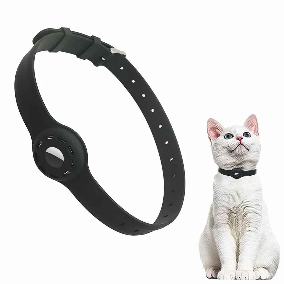 Collier Chat Anti Étranglement Réglable pour chat avec AirTag Silicone Noir