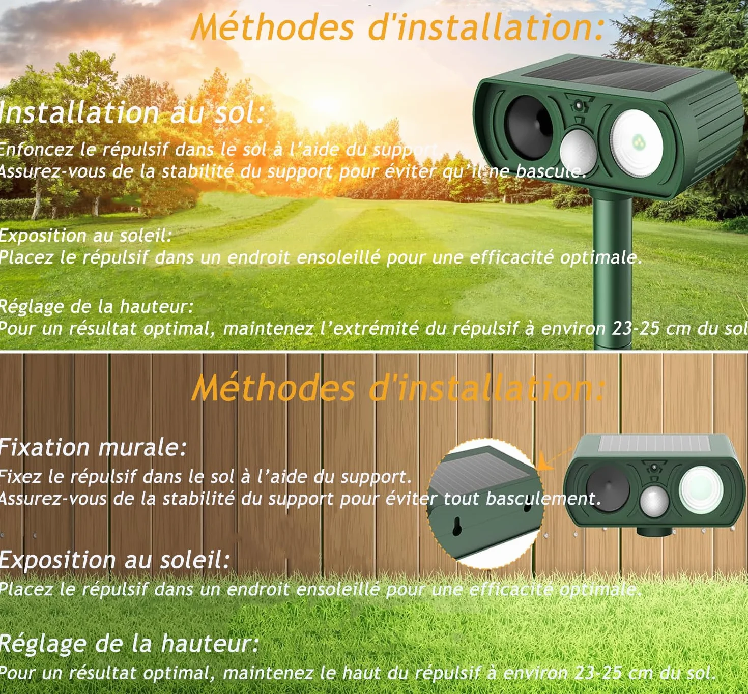 Répulsif Chat Ultrason Solaire IP54 Anti Chats Chiens avec Détecteur de Mouvement LED