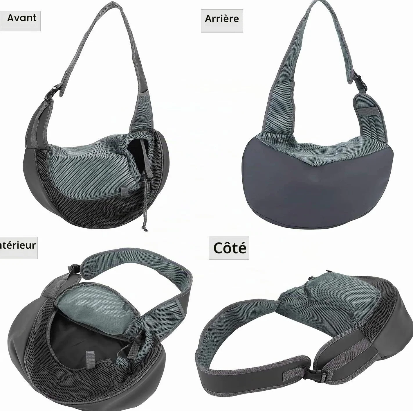 Sac de Transport Chien Réglable Sac à Bandoulière pour Chat Chiot Voyage Petits Animaux avec Pochette Filet Respirant