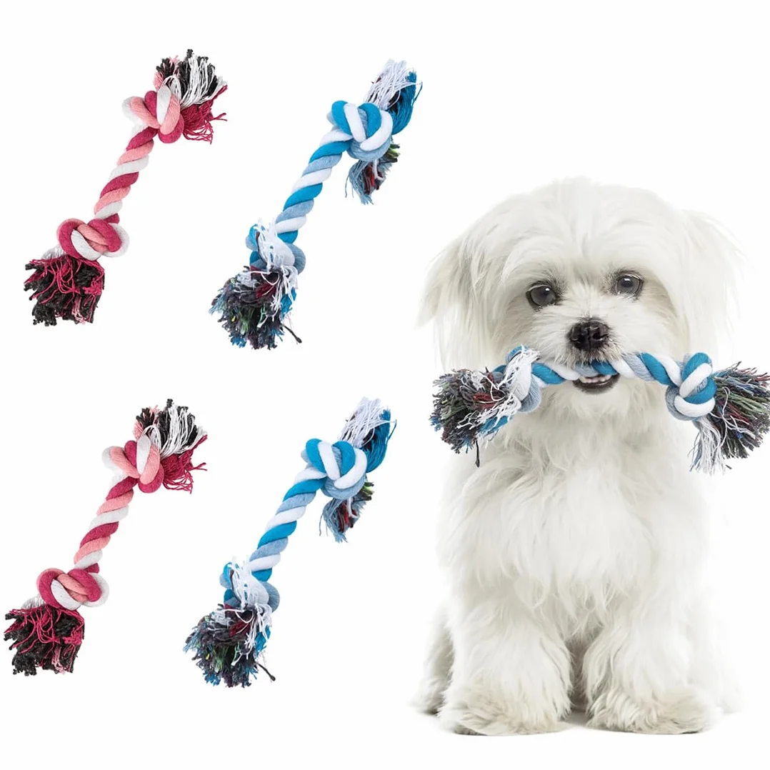 Jouet chien corde tressée pour chiots petites races 4 pièces