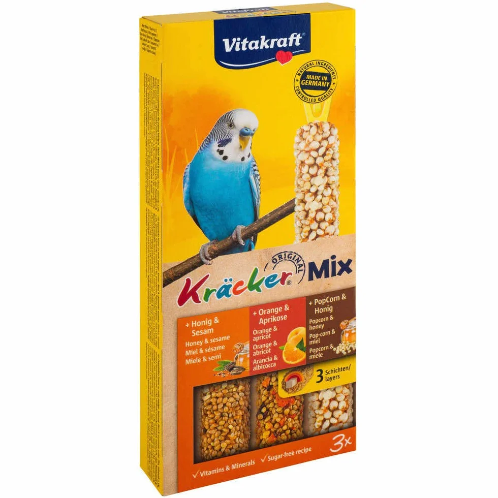 Vitakraft Kräcker Trio-Mix Perruche Miel Orange Pop-Corn