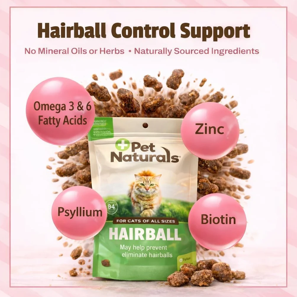 Pet Naturals Hairball friandises à mâcher au Poulet Suppléments contrôle Boules de Poils Soutien digestif Chat