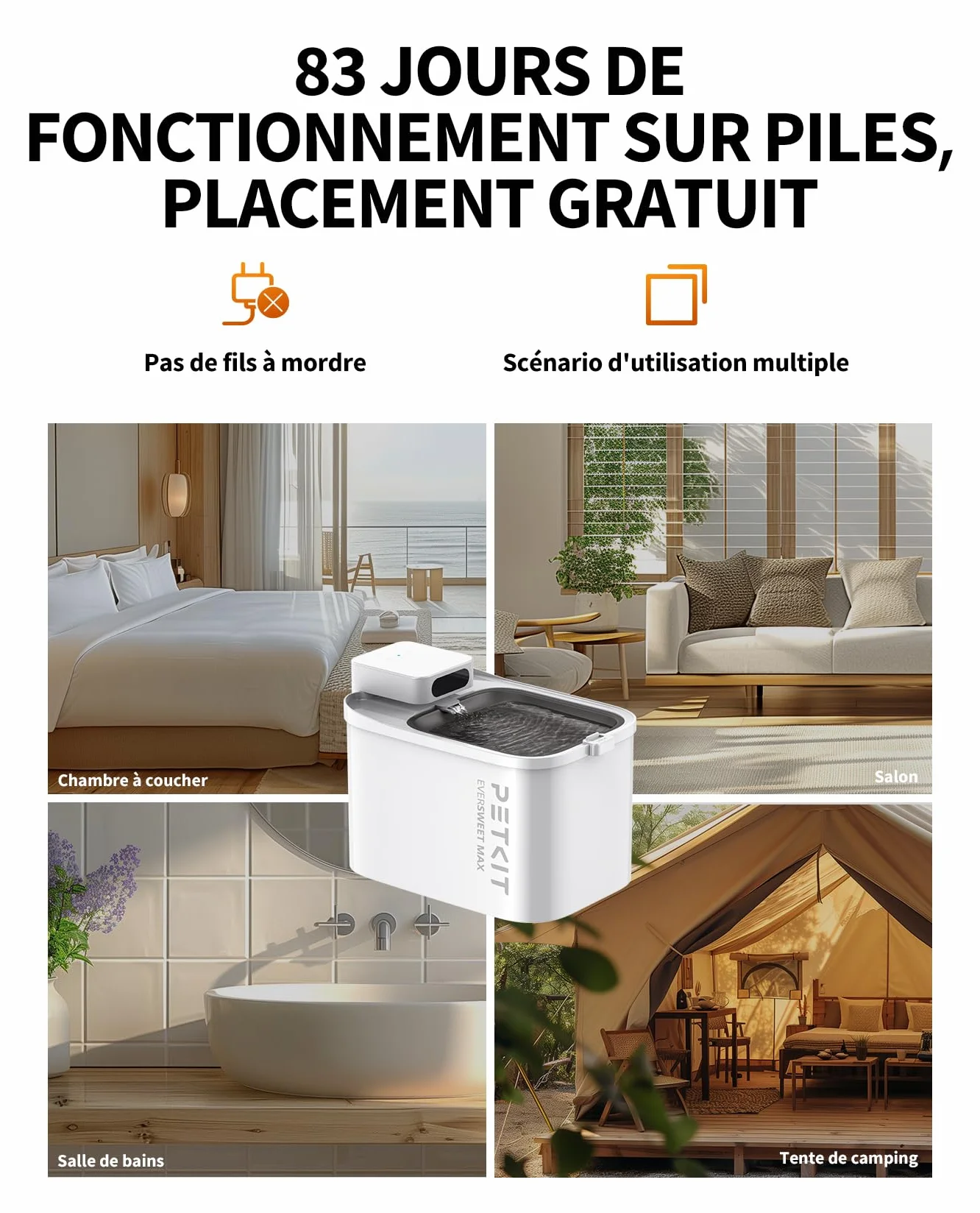 PETKIT EVERSWEET Max Fontaine à Eau Chat sans Fil, Acier Inoxydable, 26dB Ultra Silencieux, 3L Grande Capacité