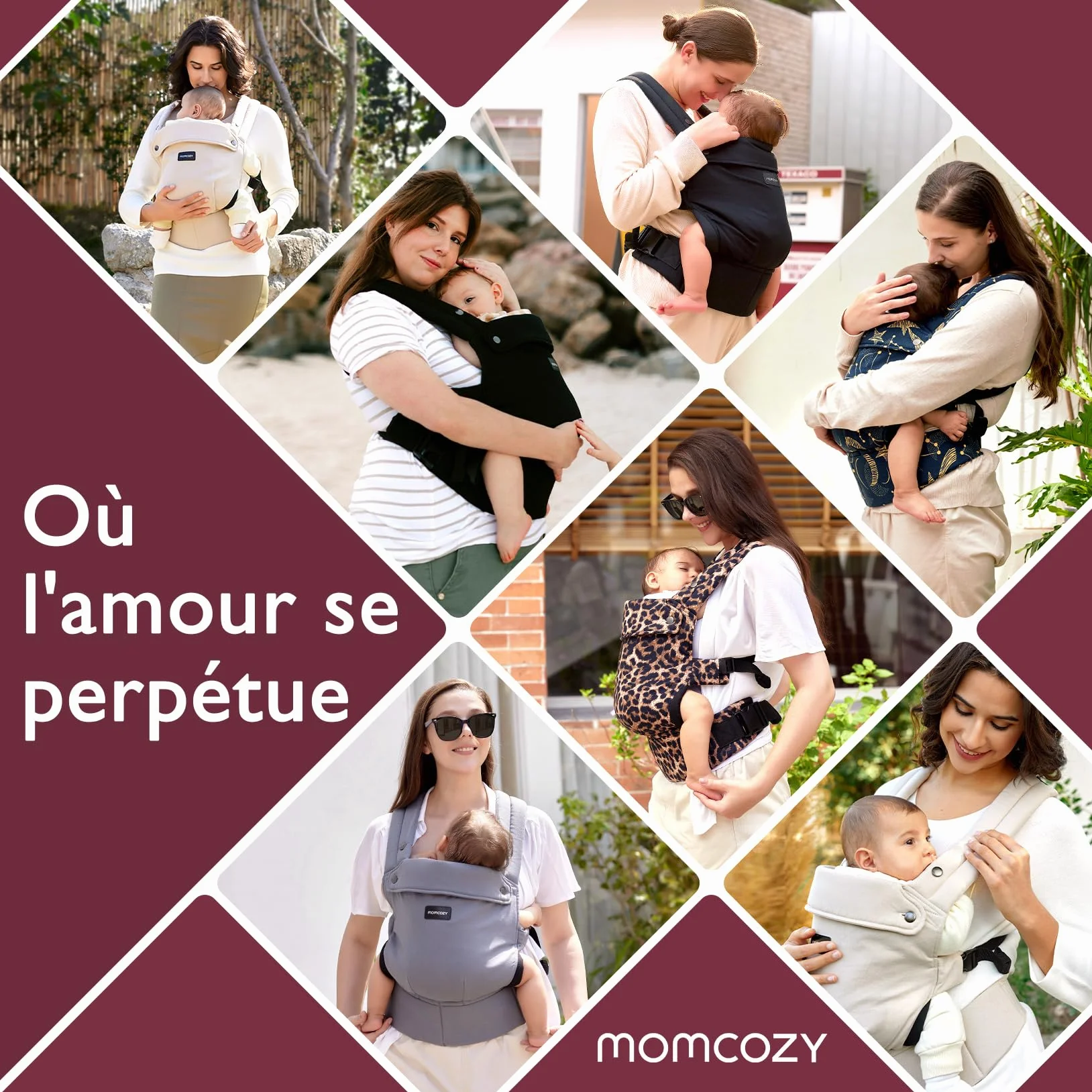 Momcozy Porte-bébé en coton doux, ergonomique 3-20 kg, noir