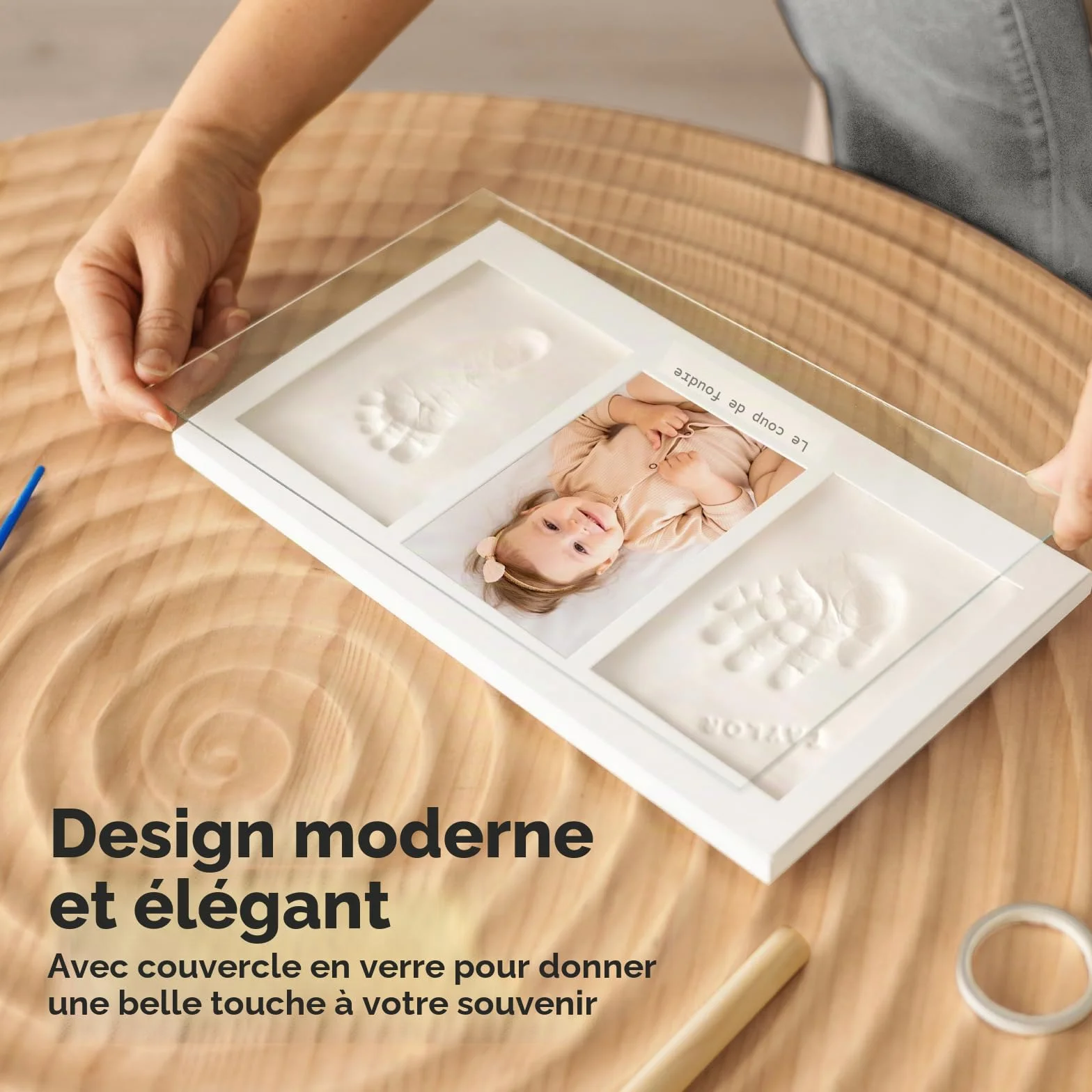 Kit d'empreintes de mains et de pieds de bébé – Cadre souvenir nouveau-né, cadeaux personnalisés pour bébé