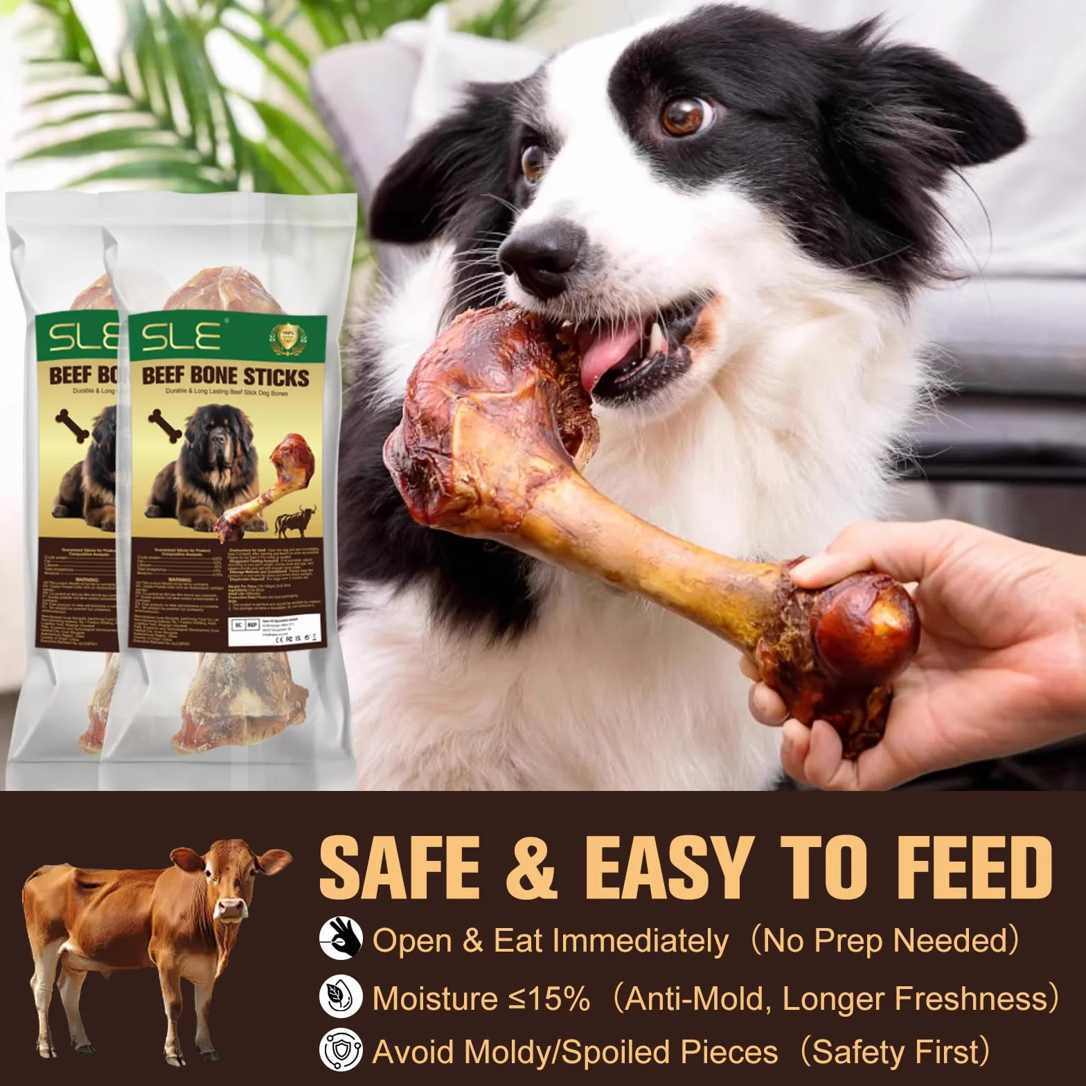 Bœuf Os à Mâcher pour Chien Riche en Protéines Et Calcium, Côte de Bison naturels et sains pour Chiens, Friandises Mastication pour Petits, Moyens et Gros Chiens (S, Poisson)