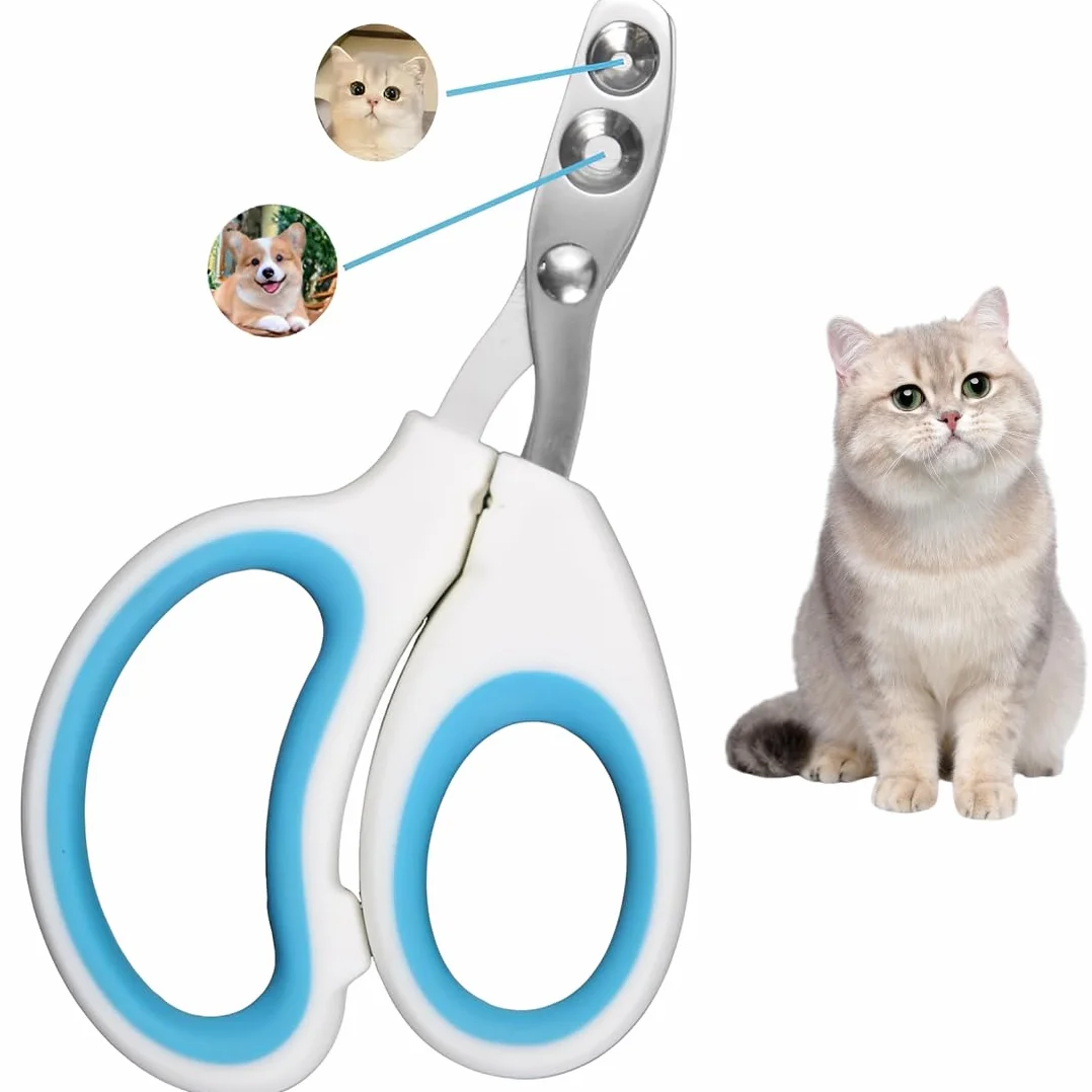 Coupe Griffes Chat Professionnel avec Sécurité Positionnement Trou Double Bleu pour Chatons Lapins Cobayes Oiseaux Chiots Petits Animaux