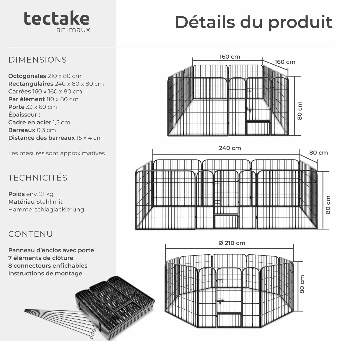 Parc pour Chien Modulable Pliable Enclos Chat Extérieur Cloture Anti Fugue Grillage sans Toit Portes Double Verrou