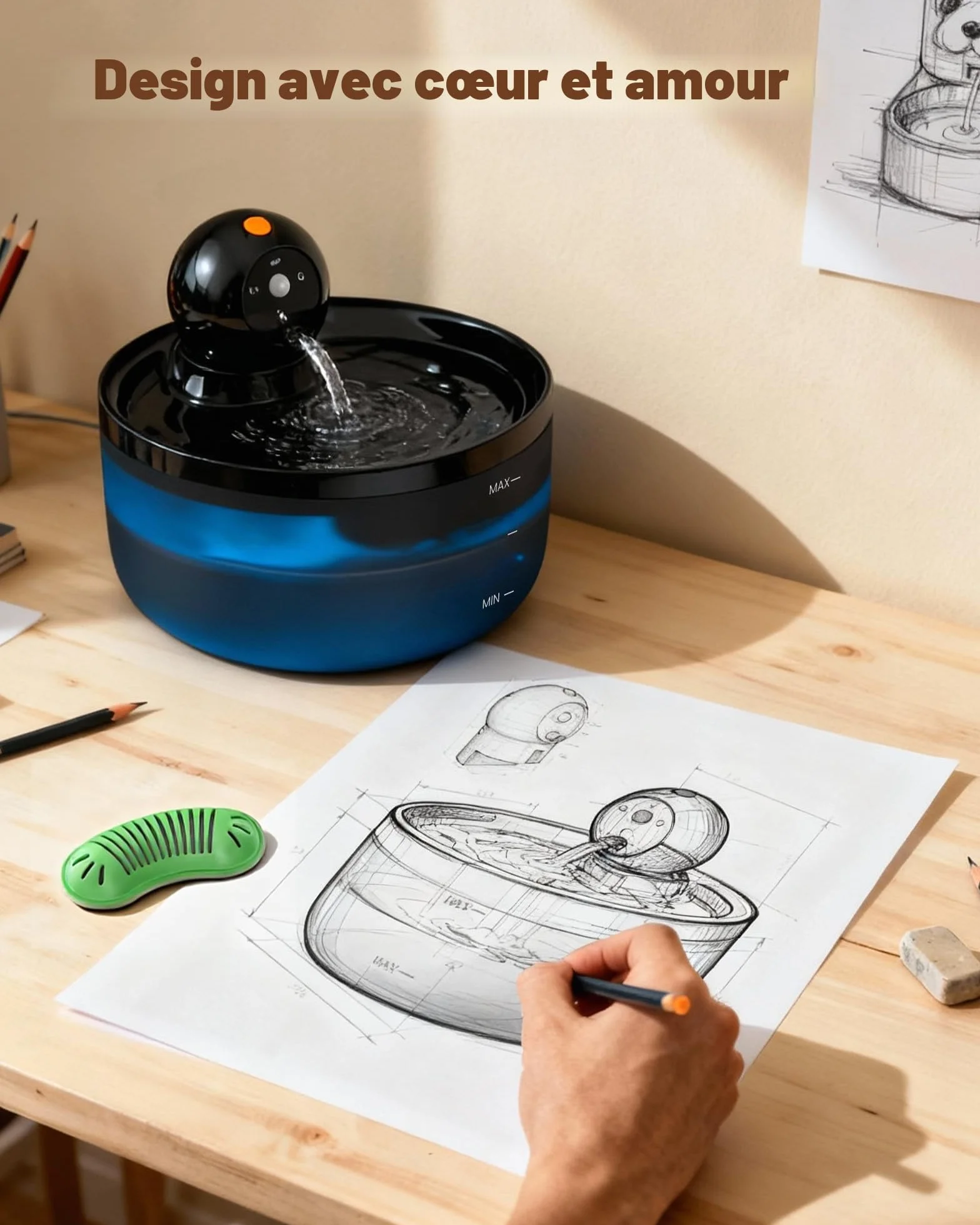 Fontaine à Eau pour Chat sans Fil 2,6L avec Détecteur de Mouvement et Batterie Rechargeable Silencieux