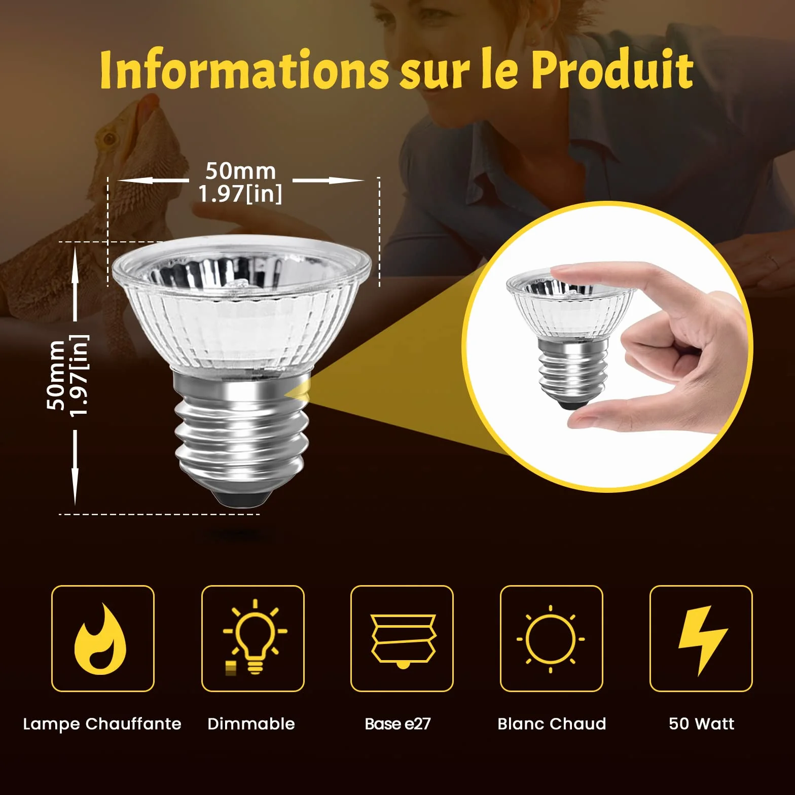Bonlux E27 Ampoule Chauffante 50W Reptile Lampe UVA UVB 220-240V (4pcs)
