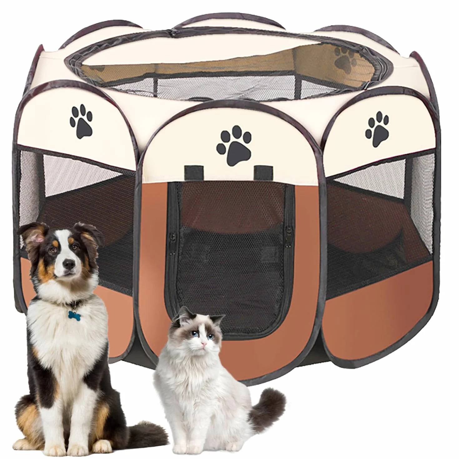 Cage de Chien Portable Pliant en Tissu Oxford Imperméable pour Chien Chat Lapin Café S