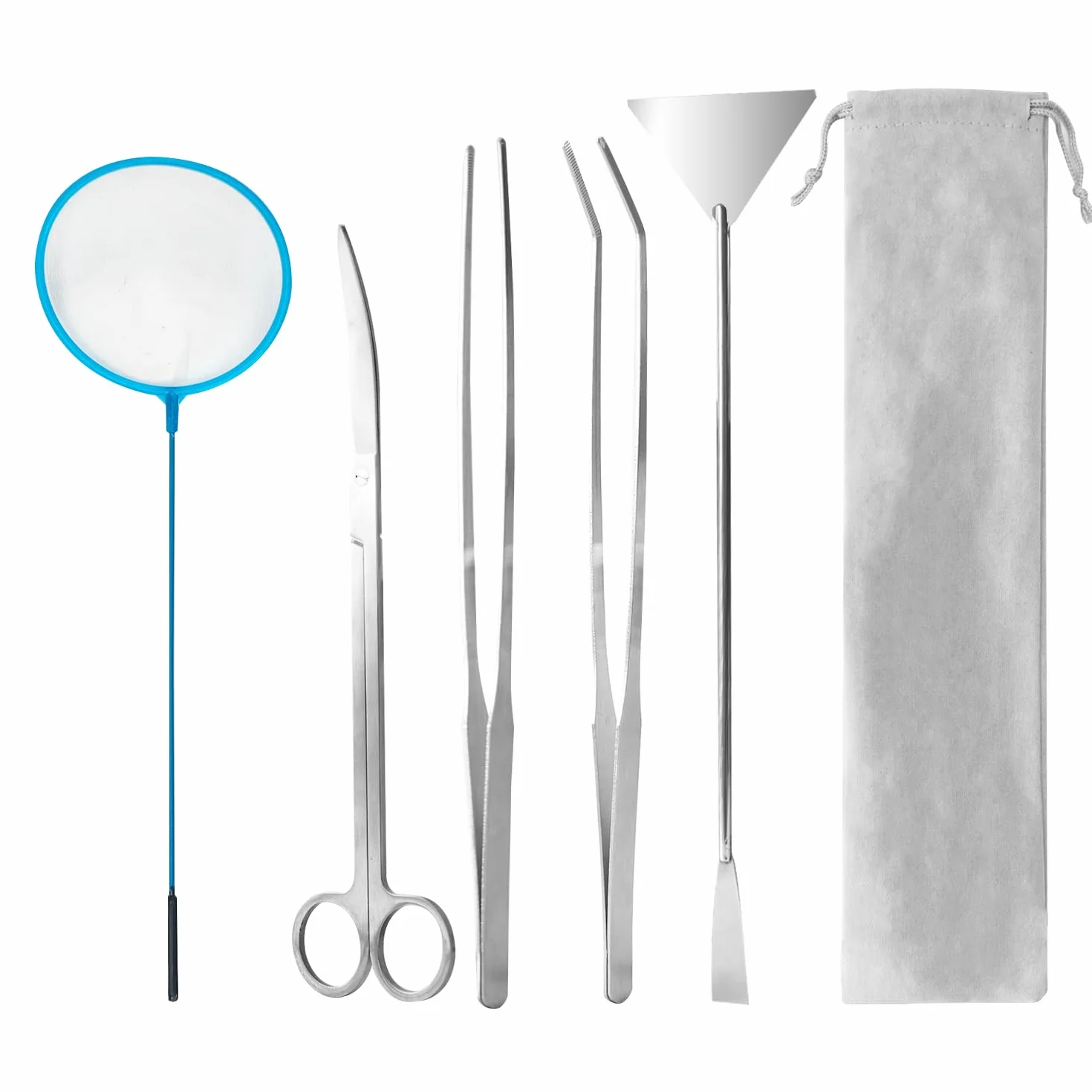 Lot de 5 outils d'aquascaping en acier inoxydable pour aquarium - Ciseaux, pince à épiler, grattoir