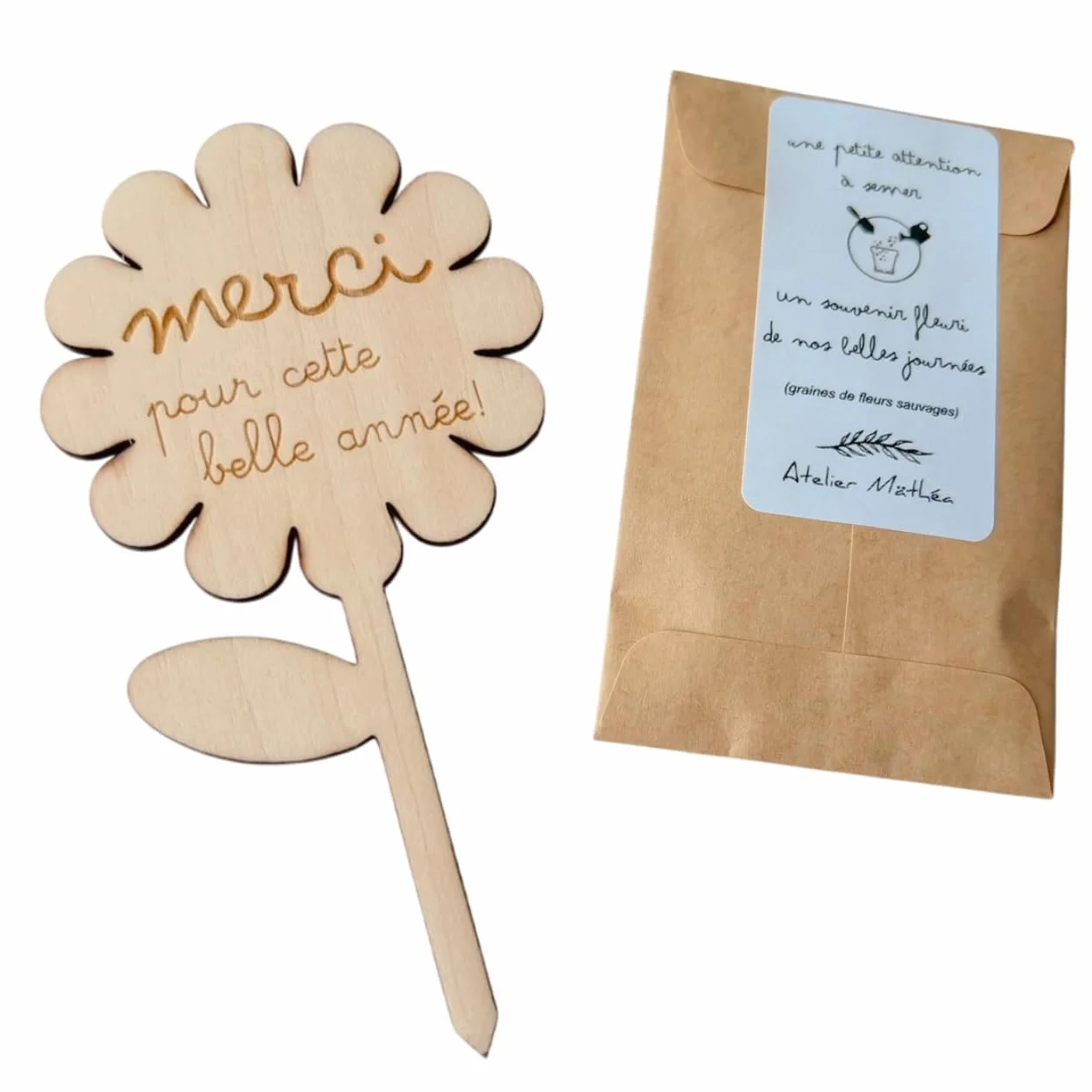 Kit Graines à Planter avec Étiquette Bois Marguerite Cadeau Fin d’Année École pour Maîtresse