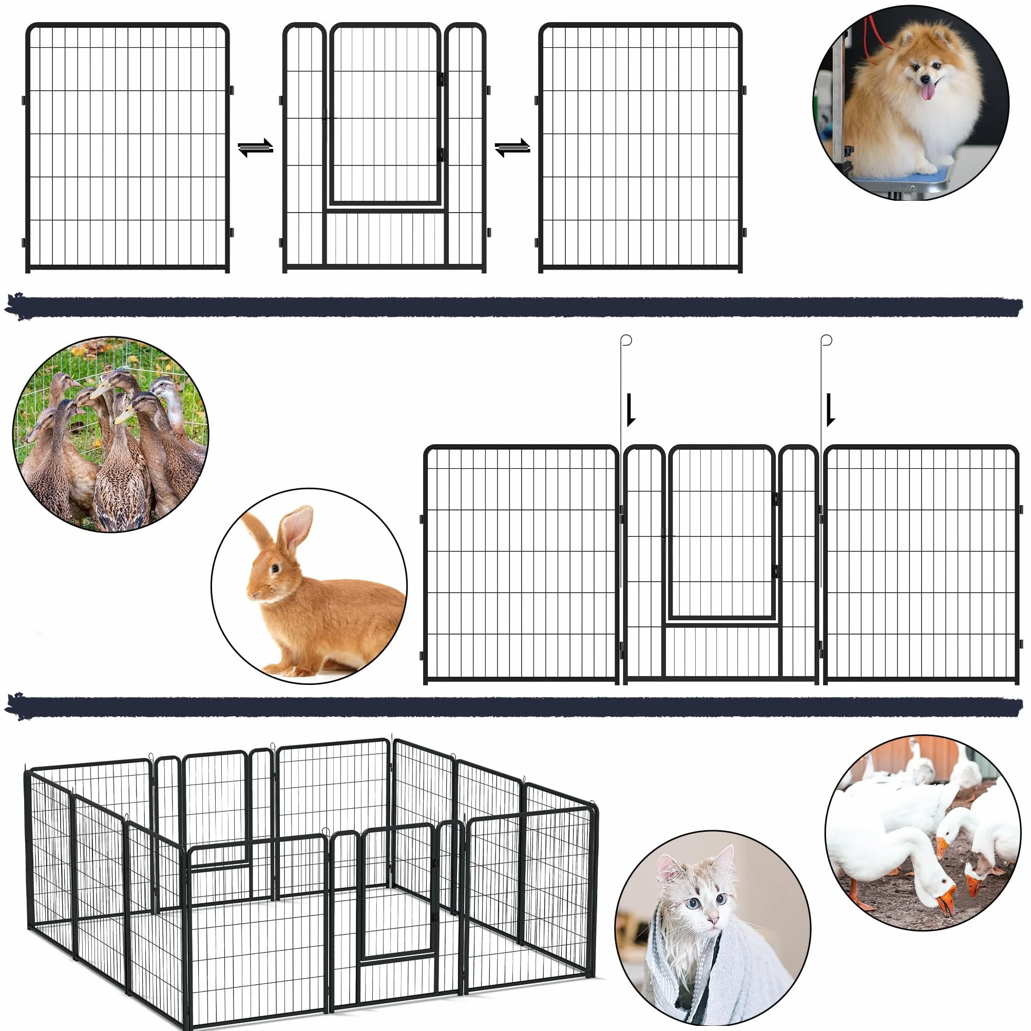 Enclos pour chiot DIY Pliable 8 panneaux grillagés 80x65 cm