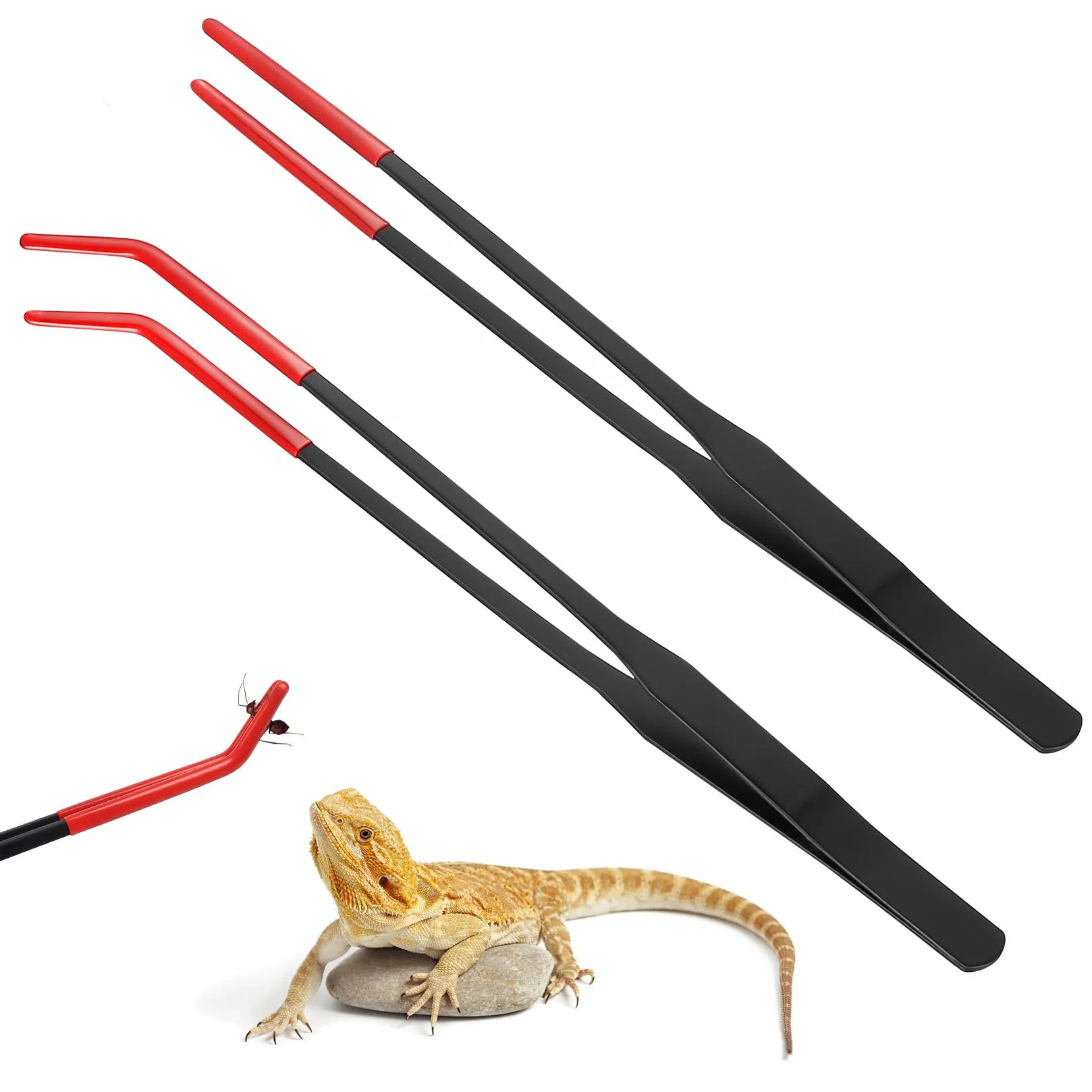 Pince Aquarium Longue Acier Inoxydable avec Embouts Caoutchouc, Courbé et Droit