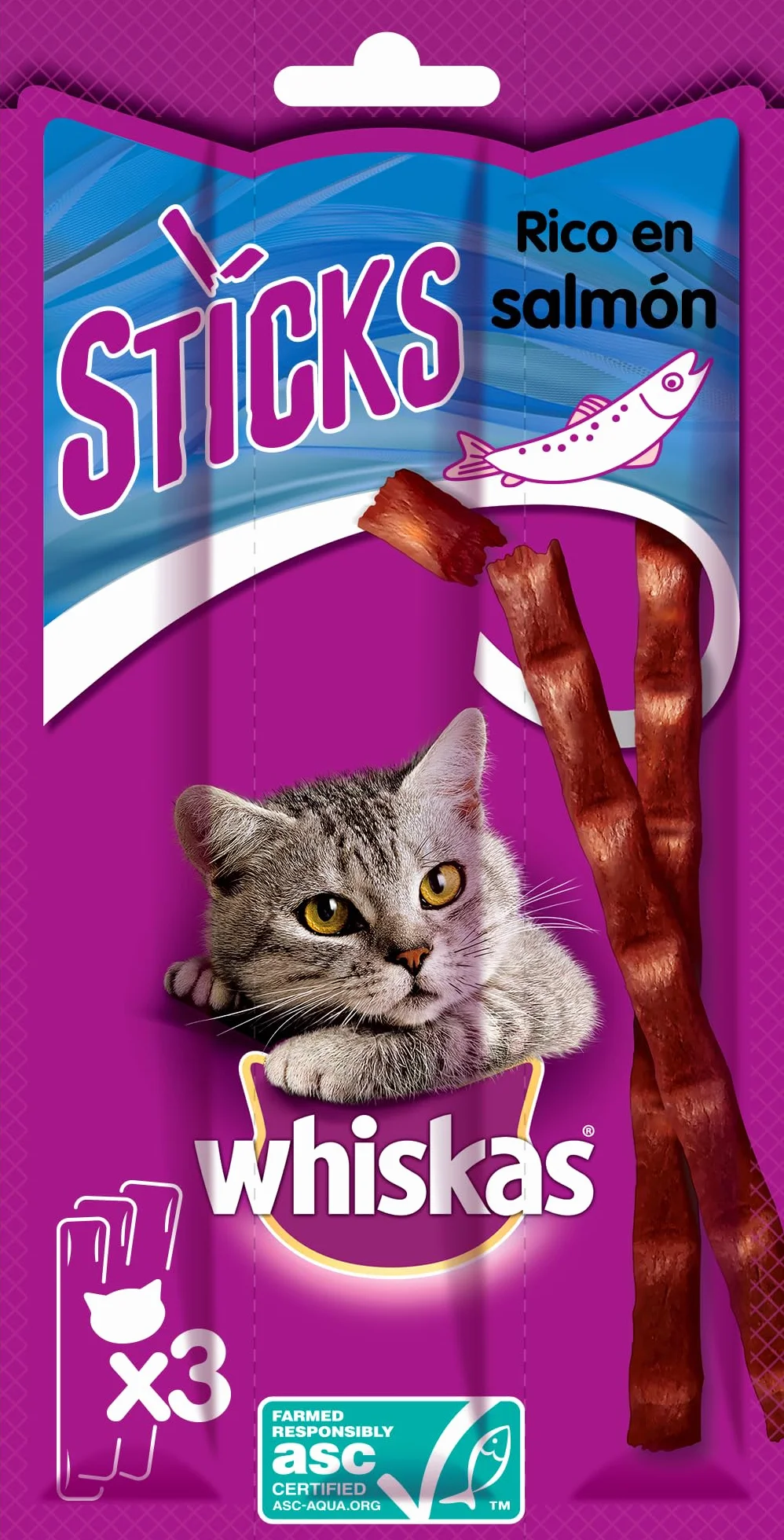 Whiskas Sticks Friandises chat adulte 90% poissons 28 sachets 3 bâtonnets