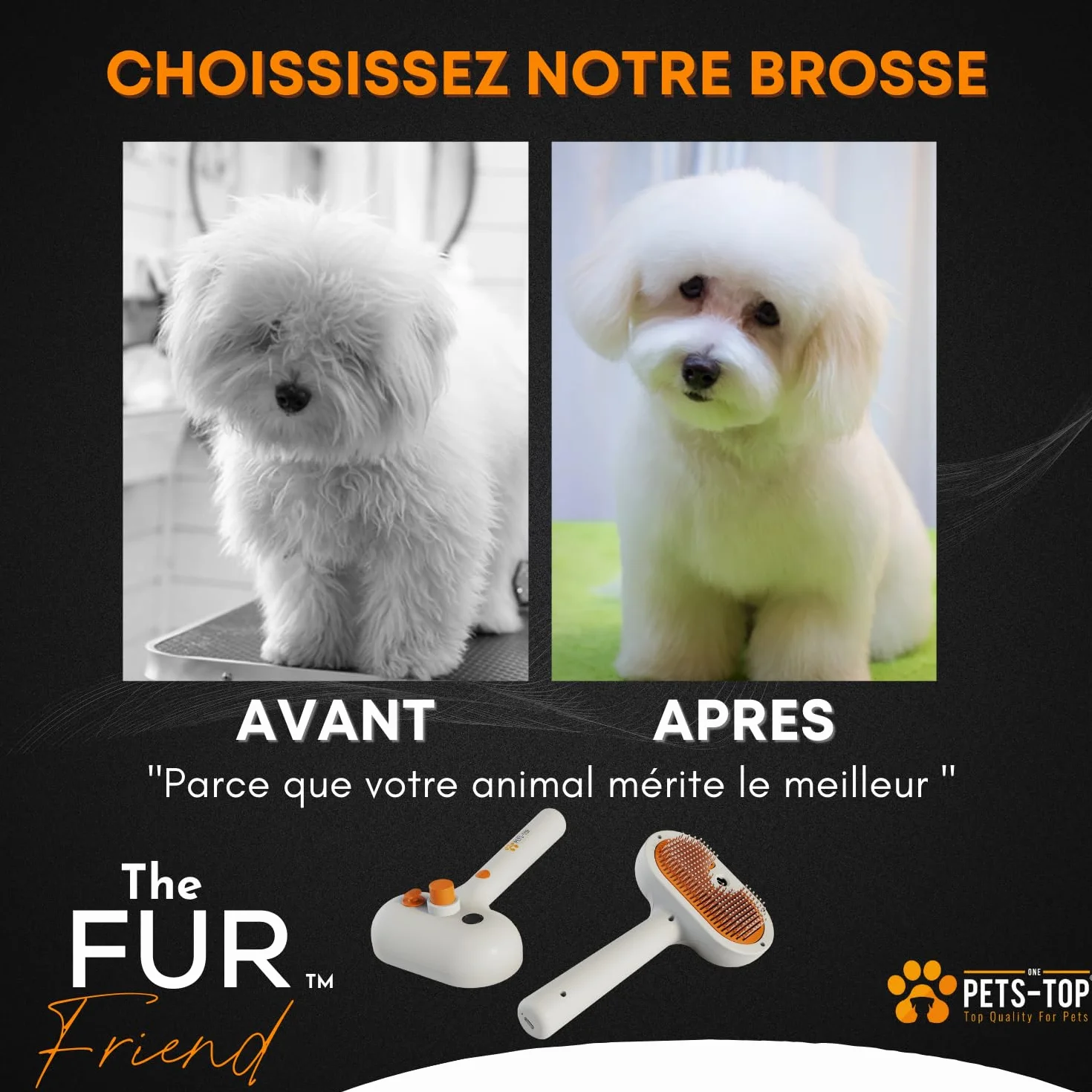 Brosse Chat Vapeur Autonettoyante PETS-TOP - Toilettage Chats et Chiens - Démêlante Poils Longs et Courts