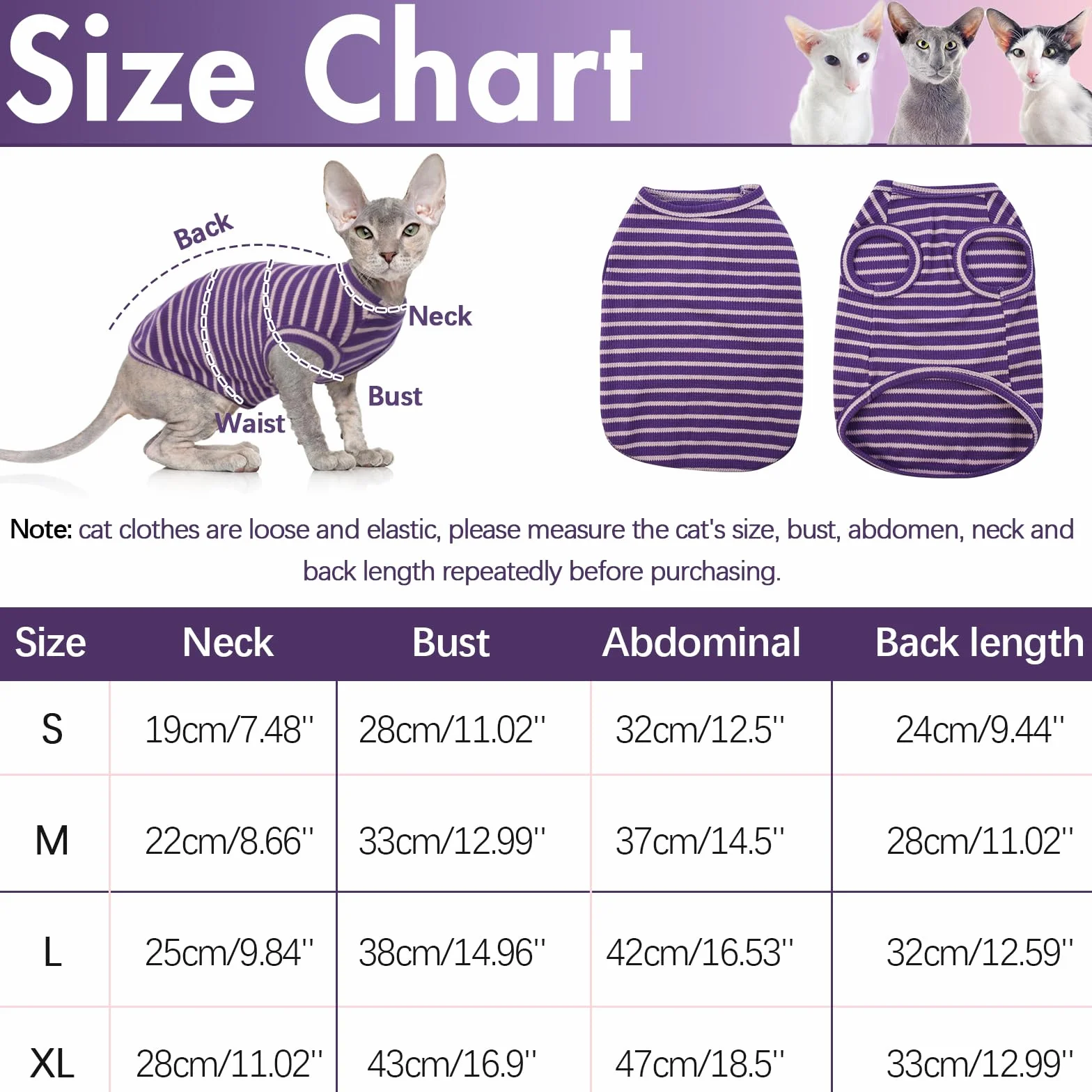 Sphynx Vêtements pour chat T-shirts respirants sans poils rayures sans manches pull-over été animaux de compagnie Cornish Rex
