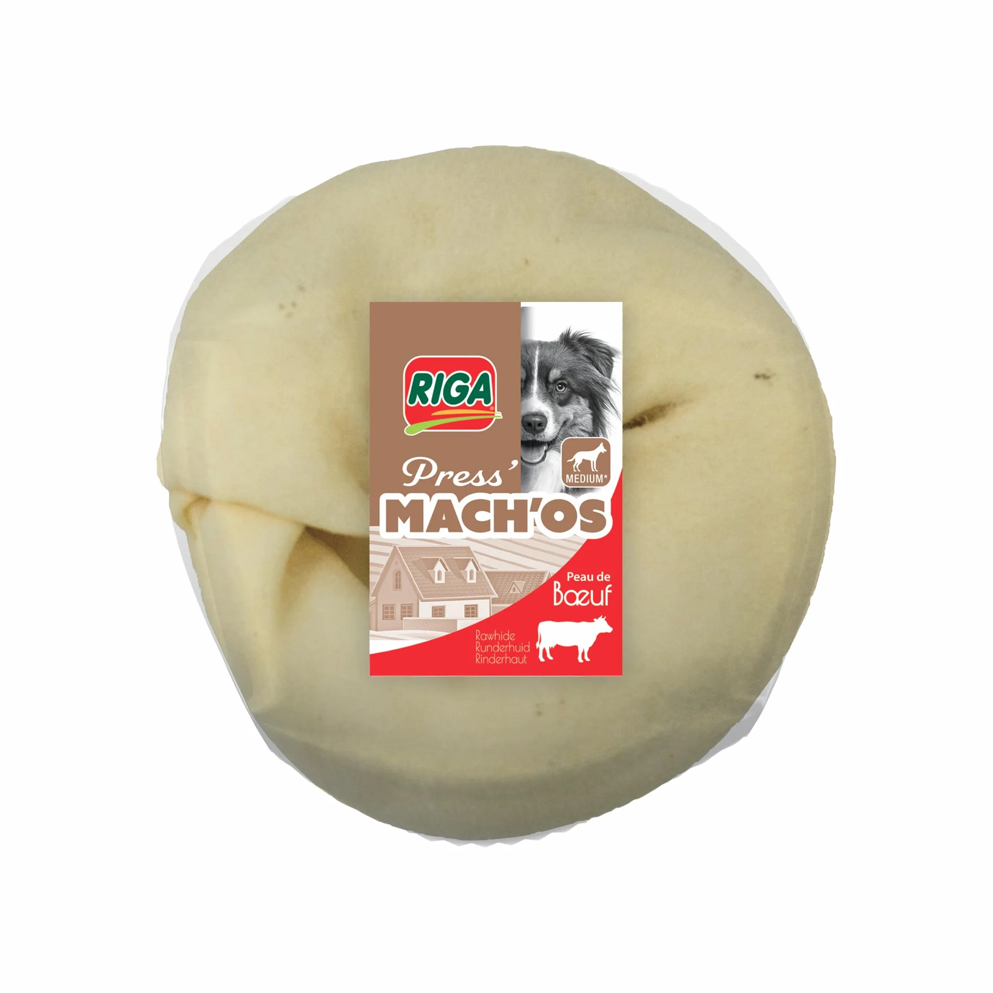 Riga - Mach'os - Donut Soufflé Blanc - Friandise pour Chien - Peau De Buffle - Riche en Protéines - Hygiène Buccale - Mastication Et Récompense - pour Moyen Chien - 75G