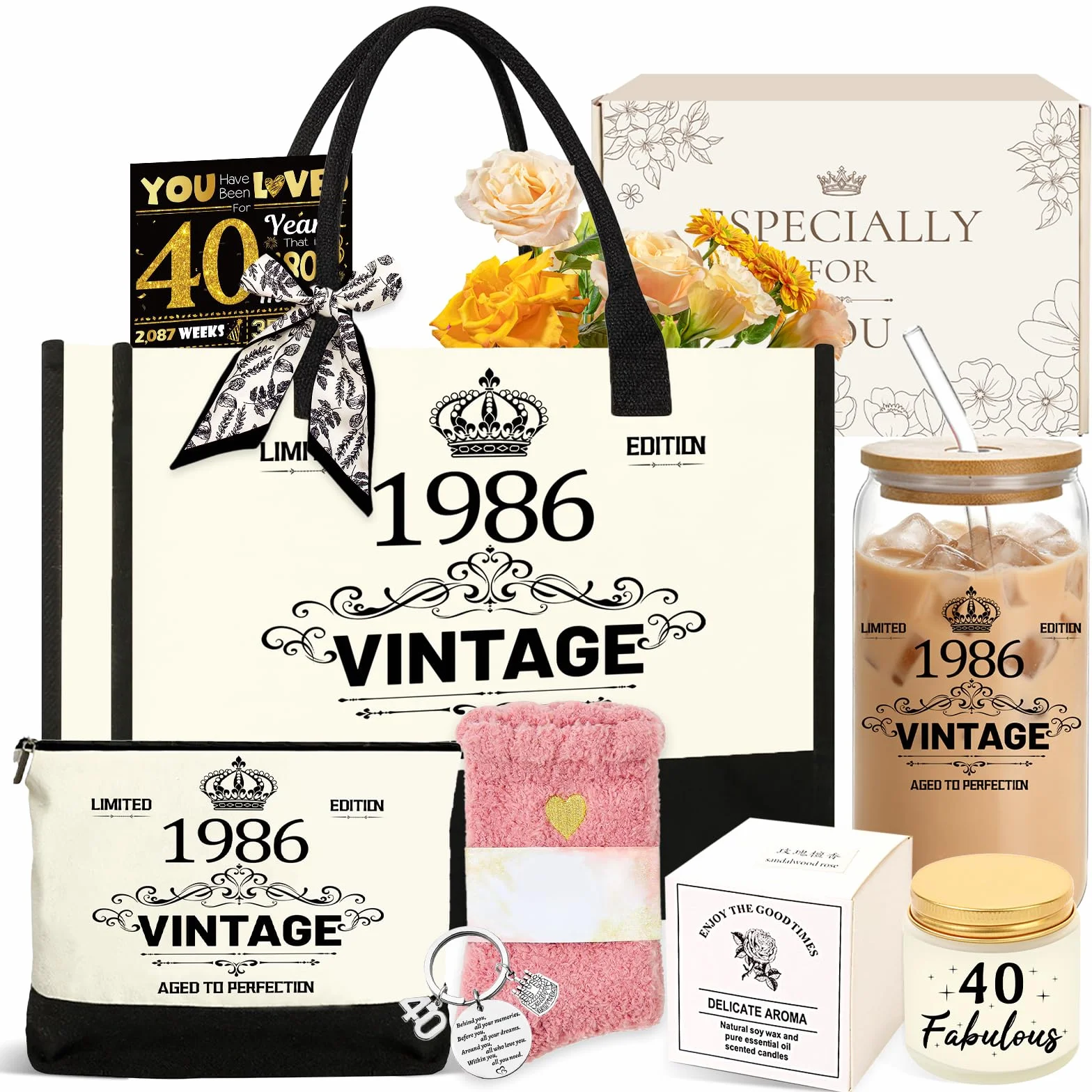 Coffret cadeau anniversaire personnalisé pour femme 30 40 50 60 ans vintage 1996 1986 1976 1966