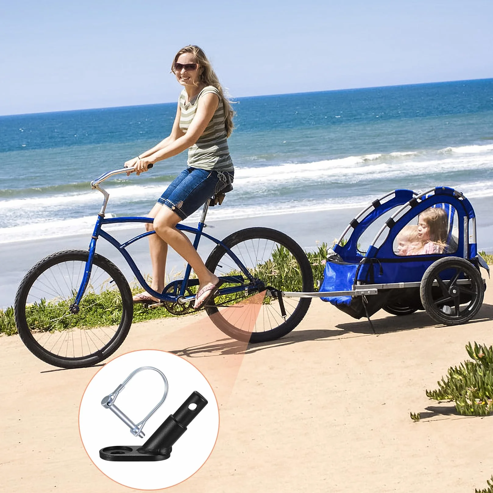 Attelage de remorque pour vélo avec Broche de sécurité, Adaptateur Universel pour remorque à vélo