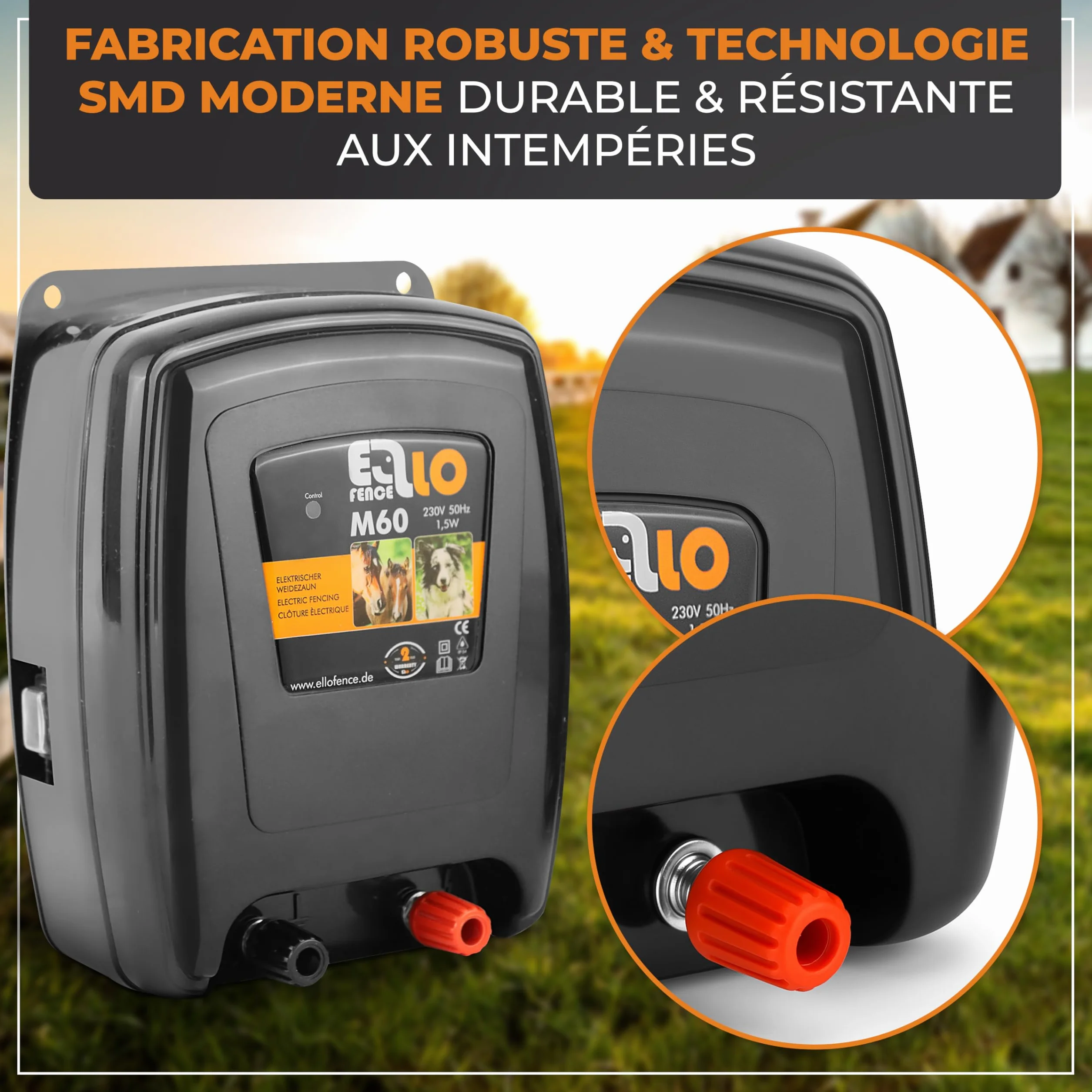Électrificateur clôture électrique M60 230 V avec mise à la terre piquet de terre