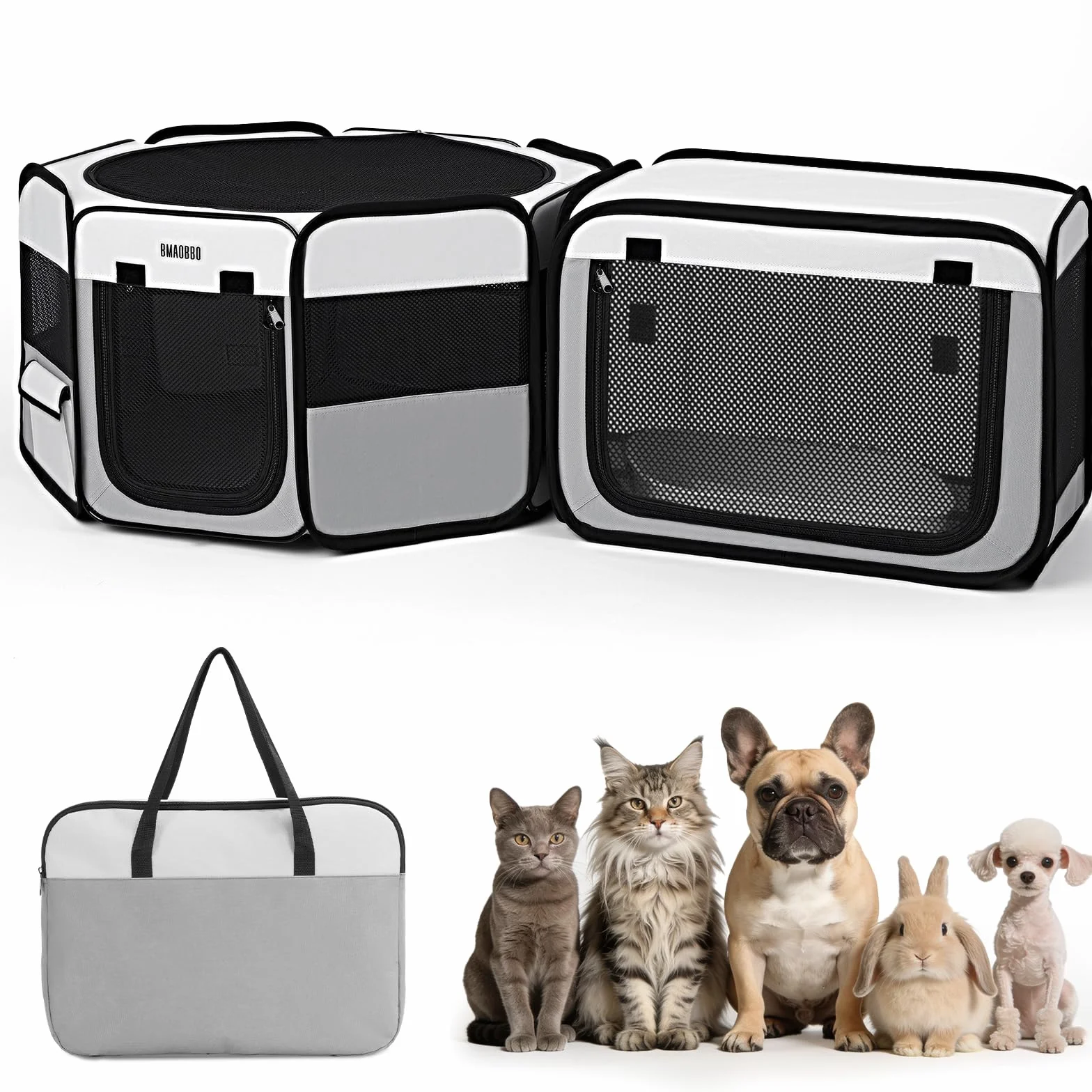 Parc de jeu portable 2 en 1 pour chat 121,9 x 66 x 66 cm pliable avec boîte à litière amovible