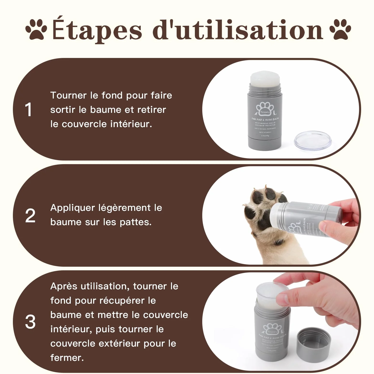 Baume Coussinet Chien Stick 68g -100% Bio & Naturel - Hydrate, Guérit, Protège Contre Neige, Sel, Pattes Craquelées & Nez - Creme Coussinet Chien - Chien Accessoires pour Pattes Protections