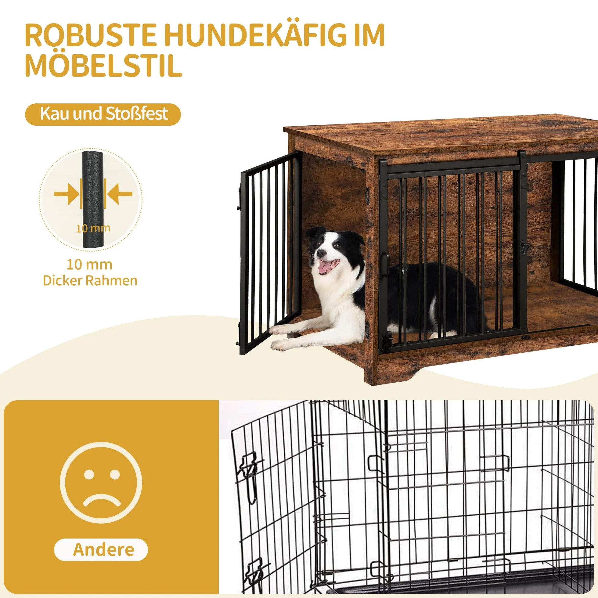 Hzuaneri Cage pour Chien 100 cm Meuble Cage Chien Interieur avec Porte Coulissante 2 Portes Niche Moderne Marron Rustique